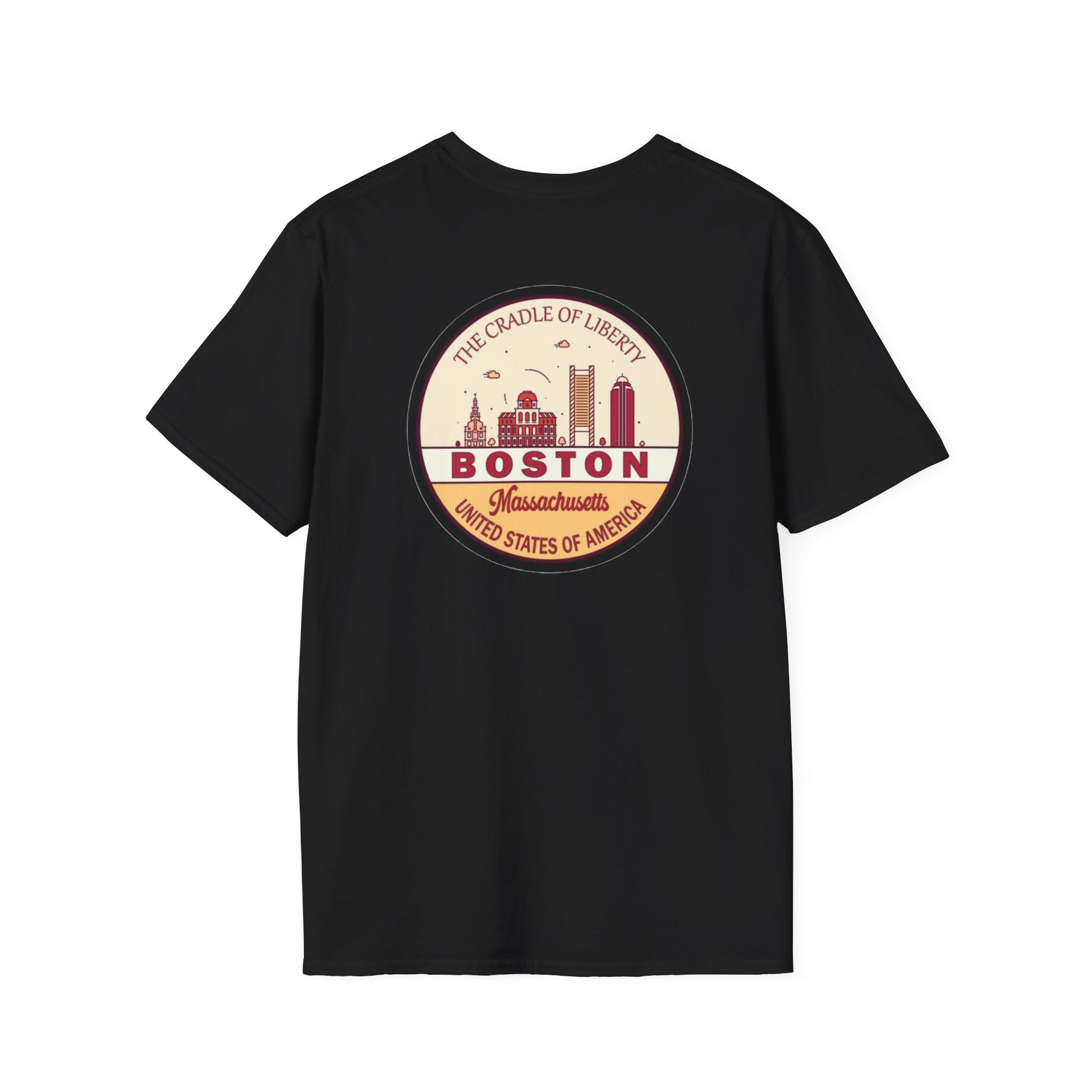 cool print Boston Cradle of Liberty Unisex Softstyle T-Shirt | Comfy Travel Tee, Casual Wear, Souvenir Shirt, Perfect Gift for Boston Lovers