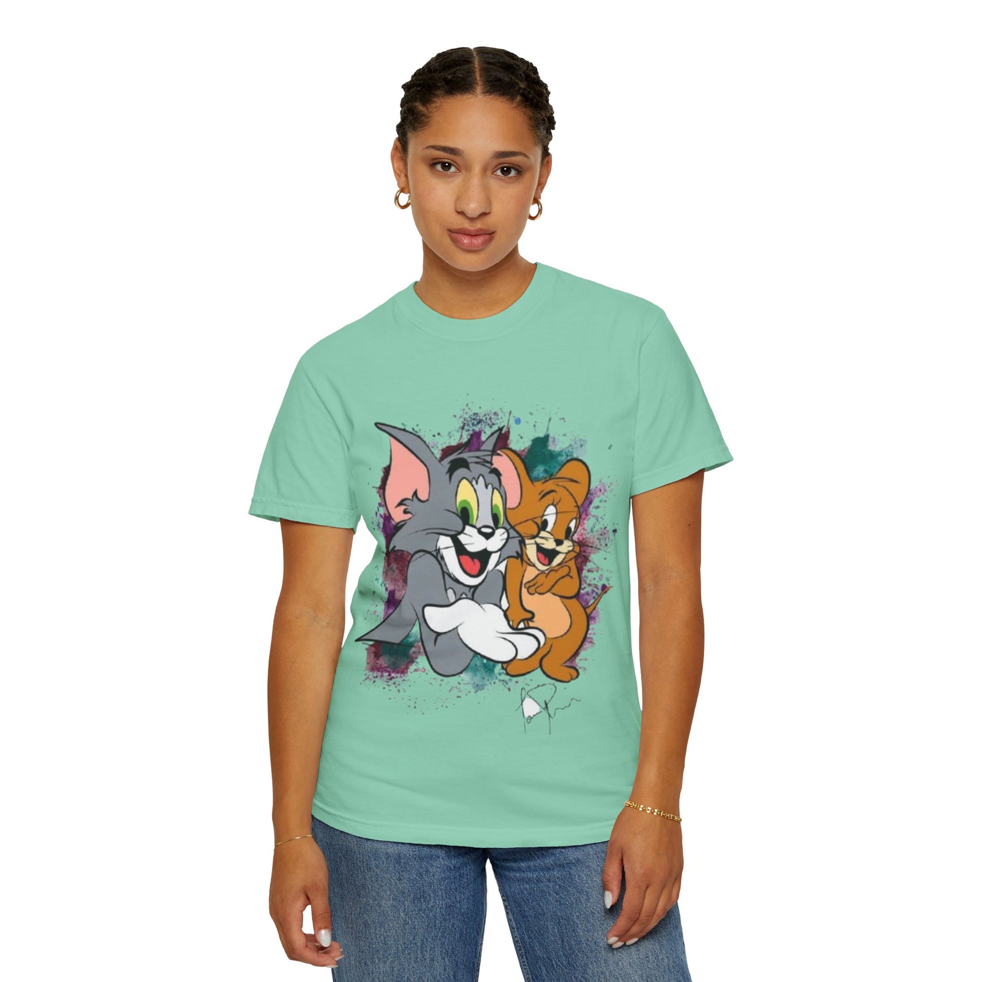 Tom and Jerry Garment-Dyed T-shirt, Cartoon T-shirt, Unisex T-shirt, Funny Shirt, Vintage Cartoon Tee, Gift for Him/Her