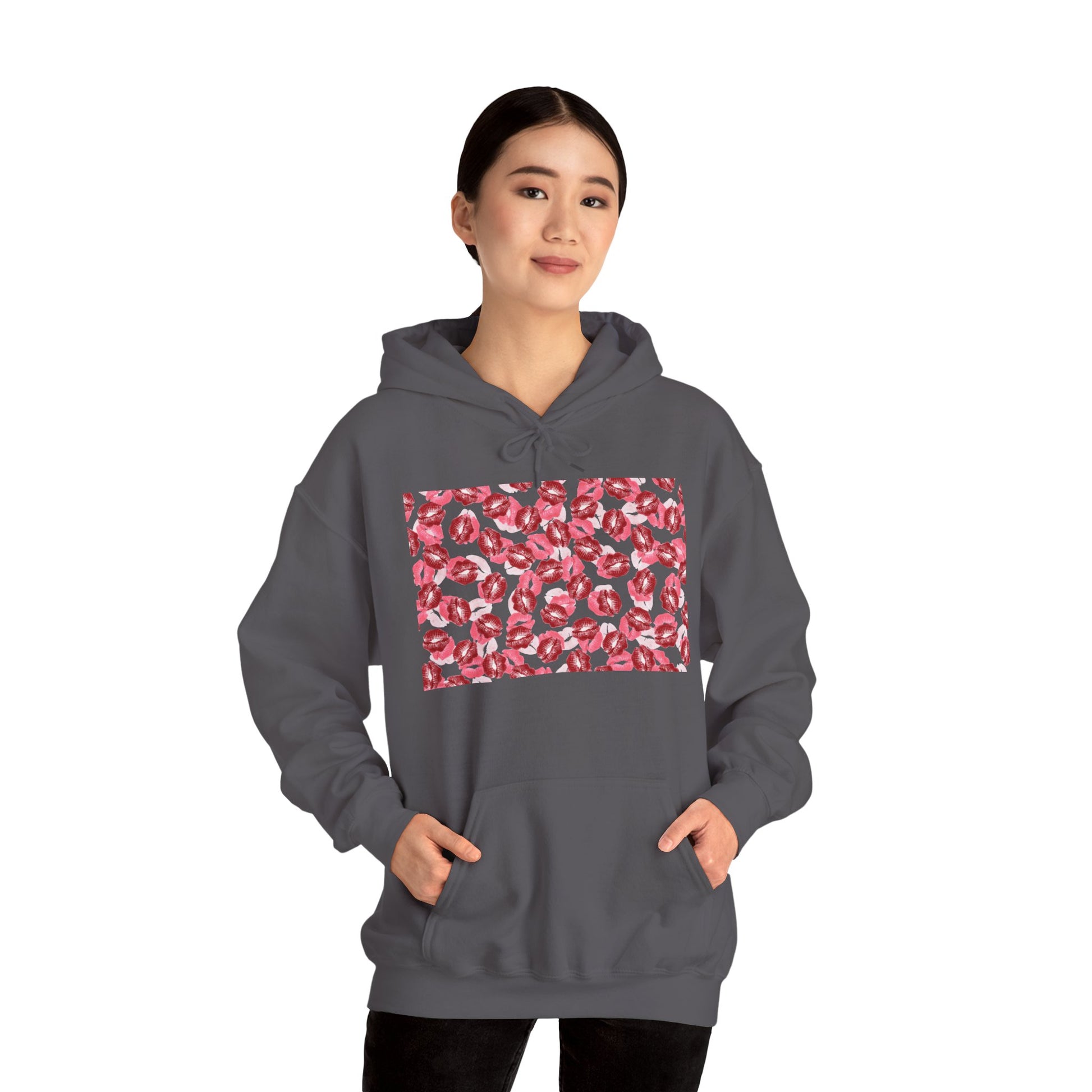 kiss print Cozy Floral Pattern Hoodie - Casual Fashion, Perfect for Gifting, Unisex Style, Comfortable Sweatshirt, Great for All Seasons