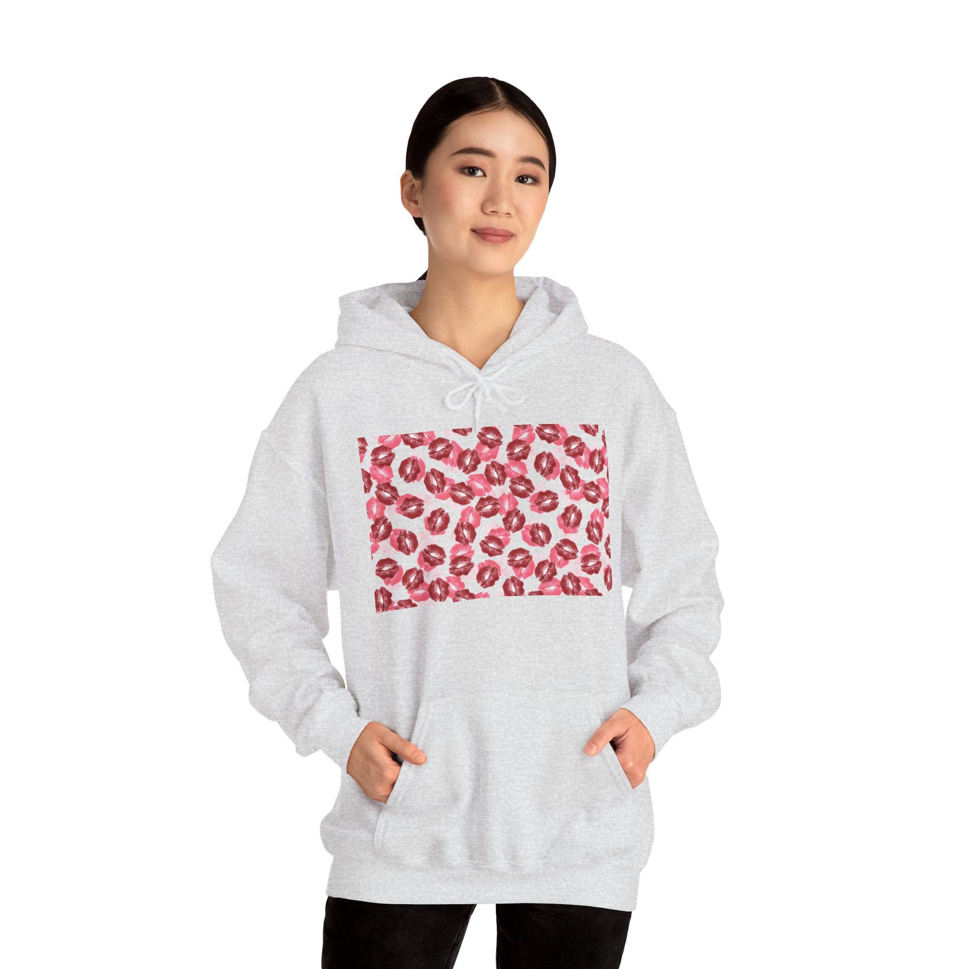 kiss print Cozy Floral Pattern Hoodie - Casual Fashion, Perfect for Gifting, Unisex Style, Comfortable Sweatshirt, Great for All Seasons