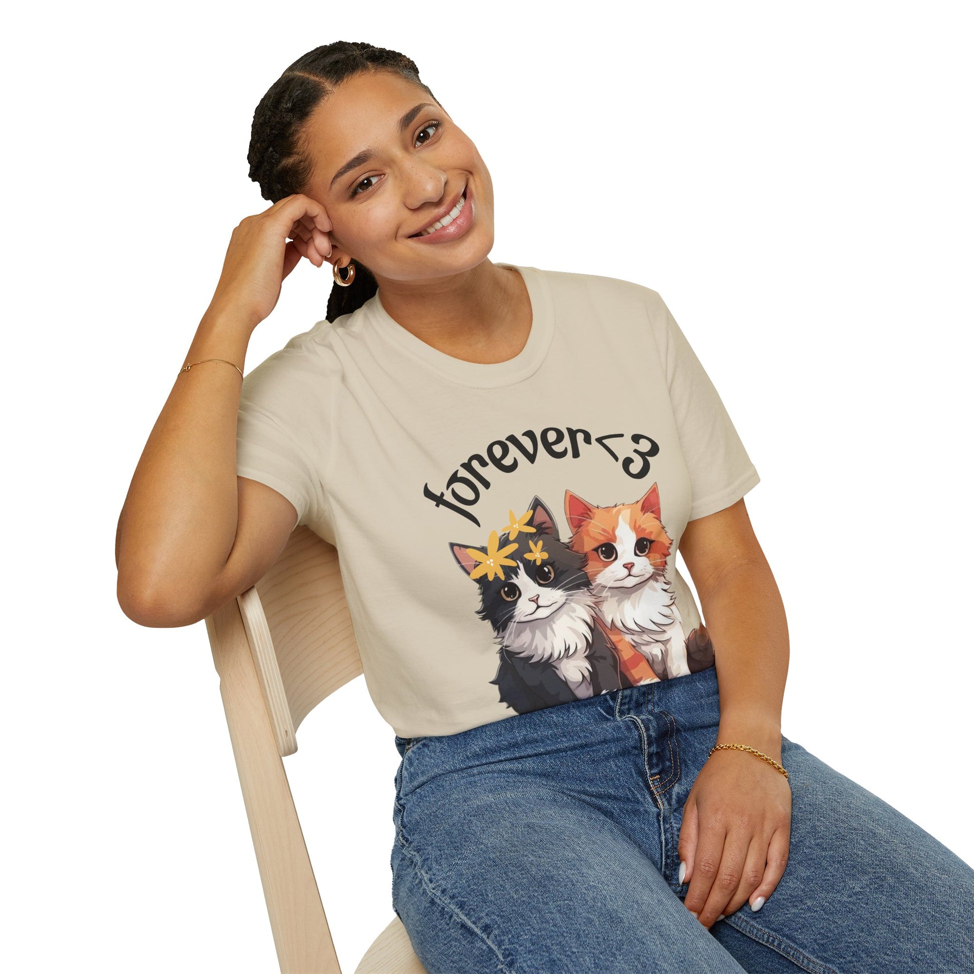 Forever Love Cat T-Shirt, Cute Cat Tee, Animal Lover Gift, Pet Owner Apparel, Cozy Casual Wear, Perfect for Cat Lovers