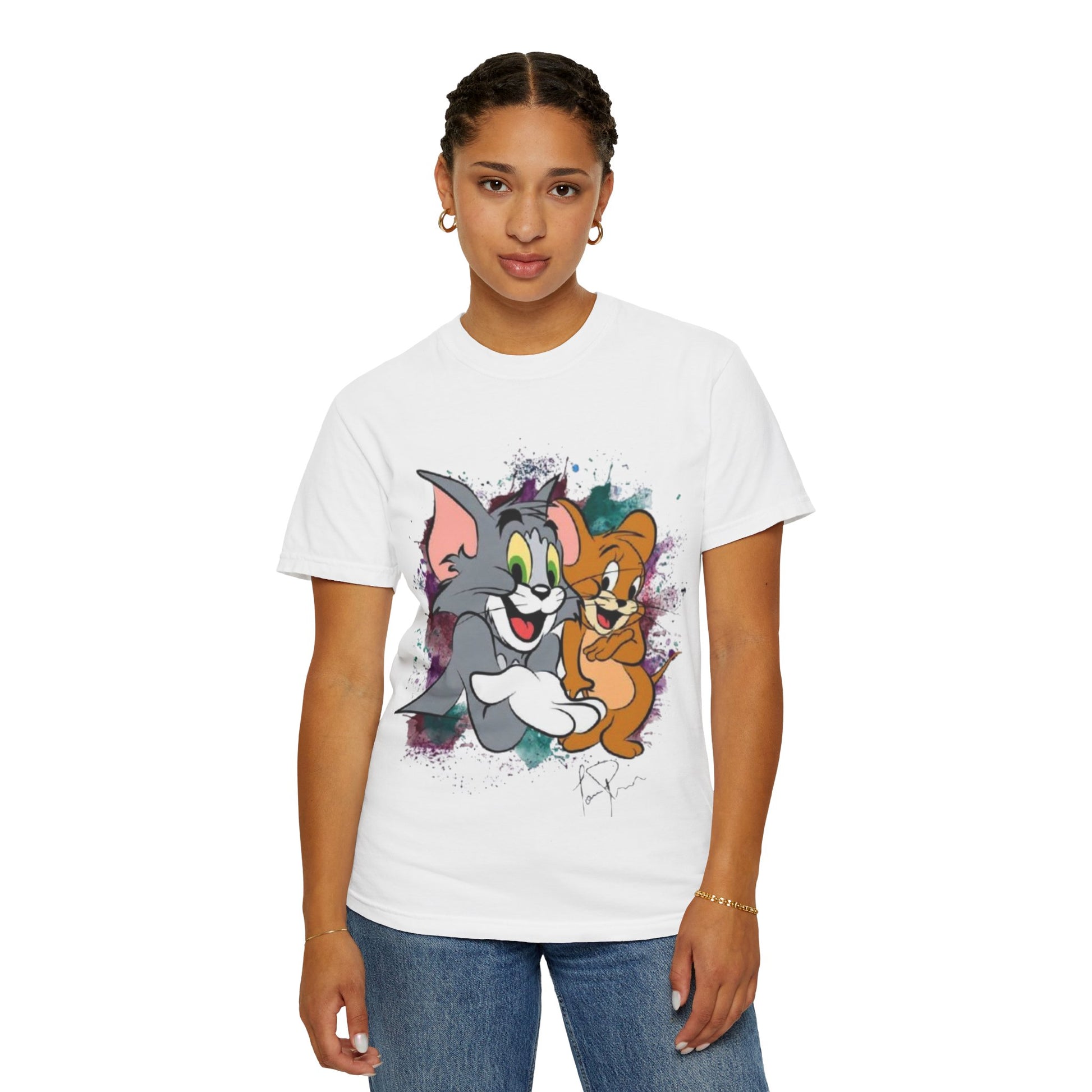 Tom and Jerry Garment-Dyed T-shirt, Cartoon T-shirt, Unisex T-shirt, Funny Shirt, Vintage Cartoon Tee, Gift for Him/Her