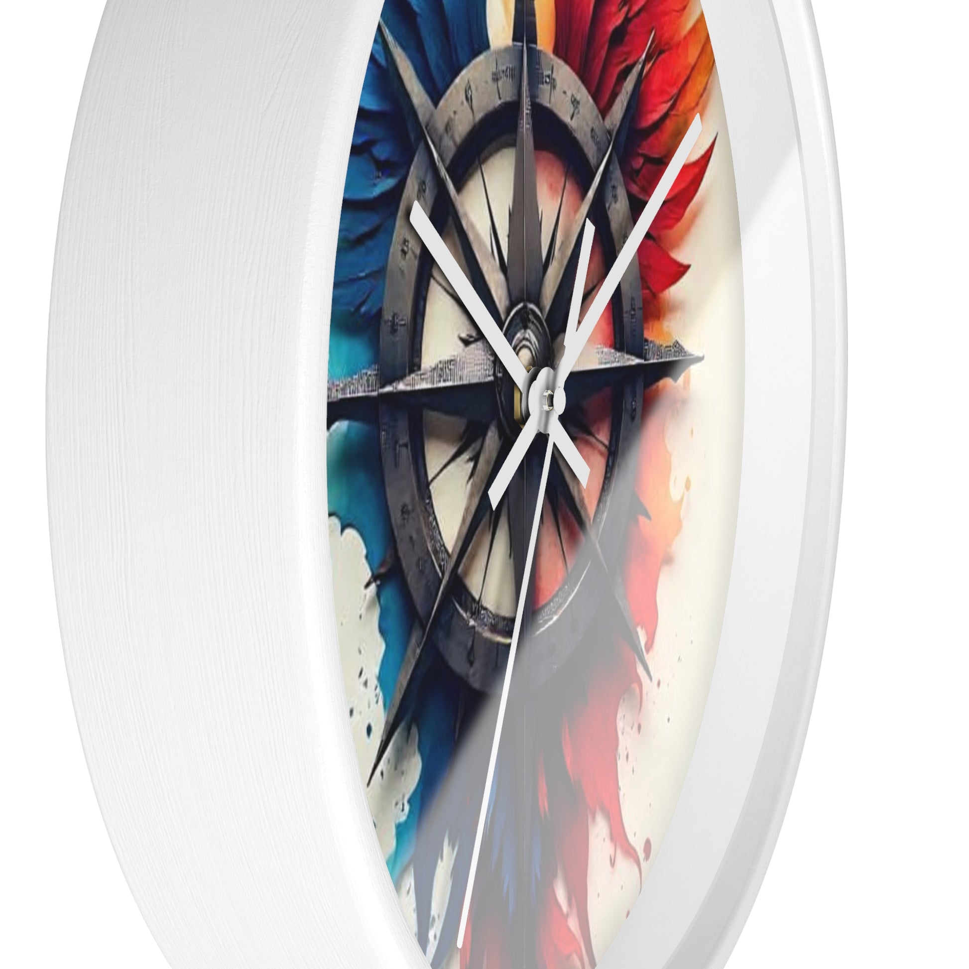 Vibrant Artistic Wall Clock with Compass Design, Home Decor, Unique Gift, Modern Clock, Colorful Wall Art, Timeless Decor