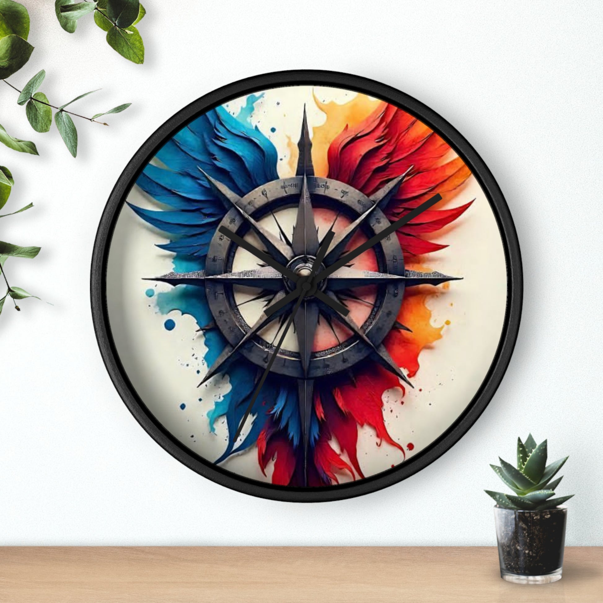 Vibrant Artistic Wall Clock with Compass Design, Home Decor, Unique Gift, Modern Clock, Colorful Wall Art, Timeless Decor