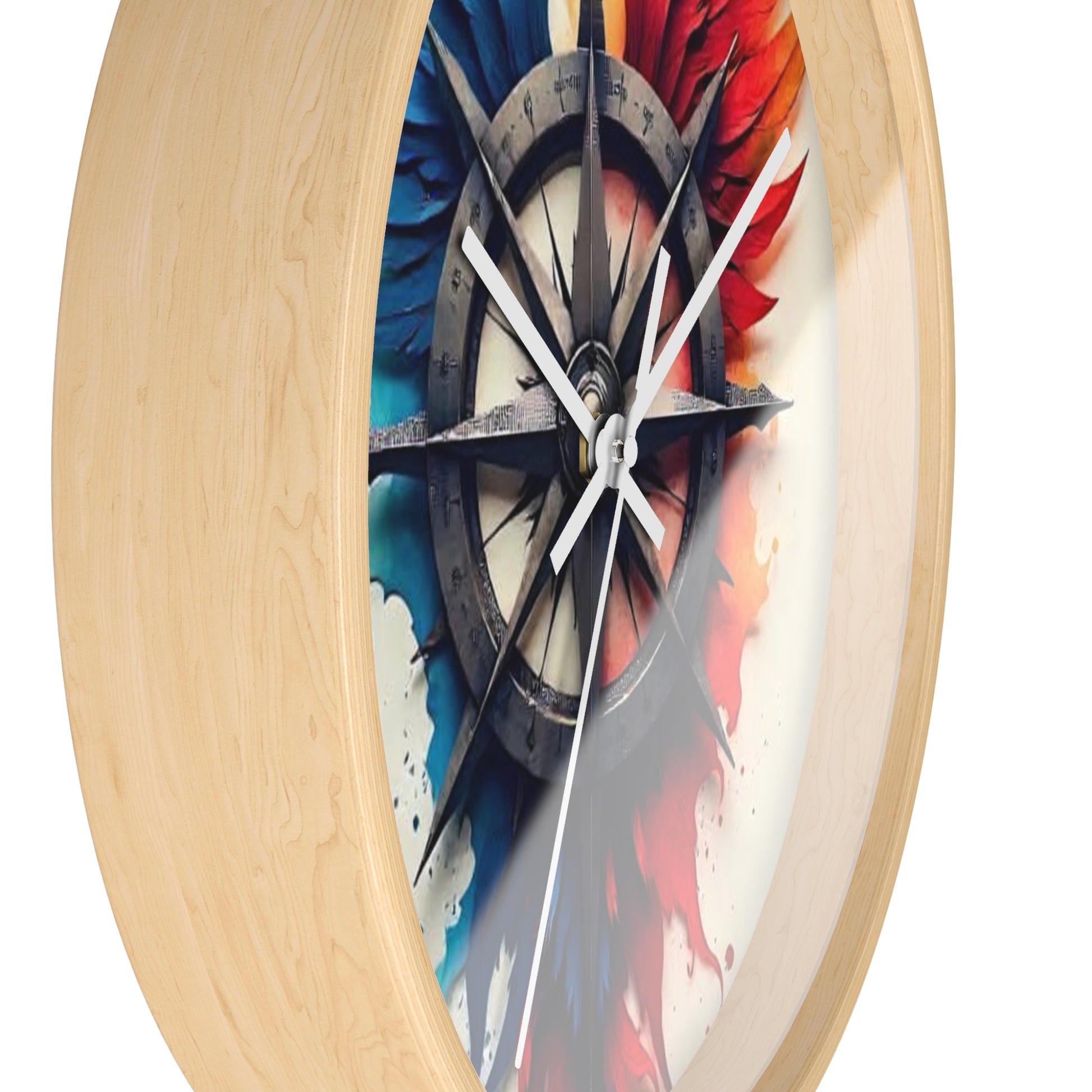 Vibrant Artistic Wall Clock with Compass Design, Home Decor, Unique Gift, Modern Clock, Colorful Wall Art, Timeless Decor