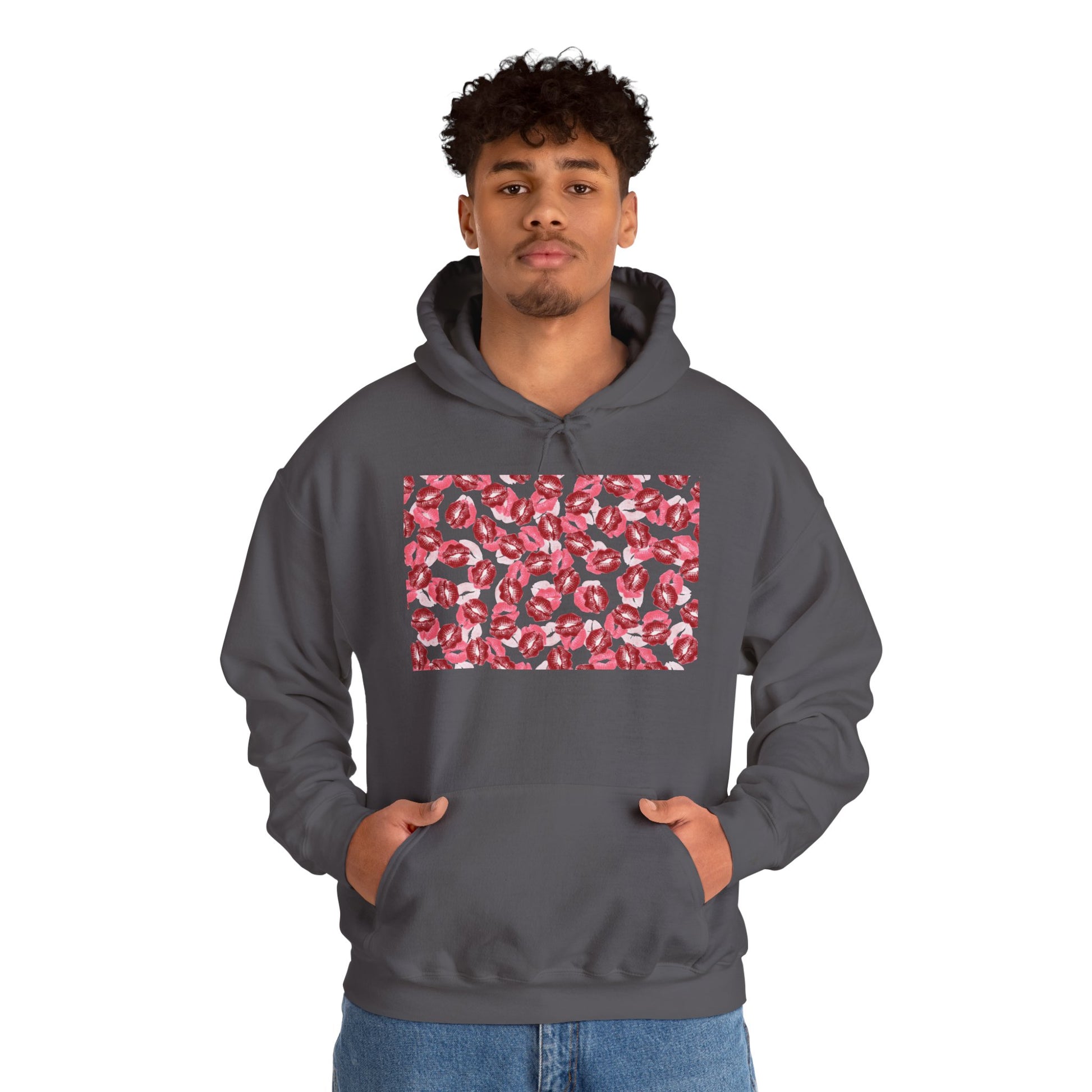 kiss print Cozy Floral Pattern Hoodie - Casual Fashion, Perfect for Gifting, Unisex Style, Comfortable Sweatshirt, Great for All Seasons