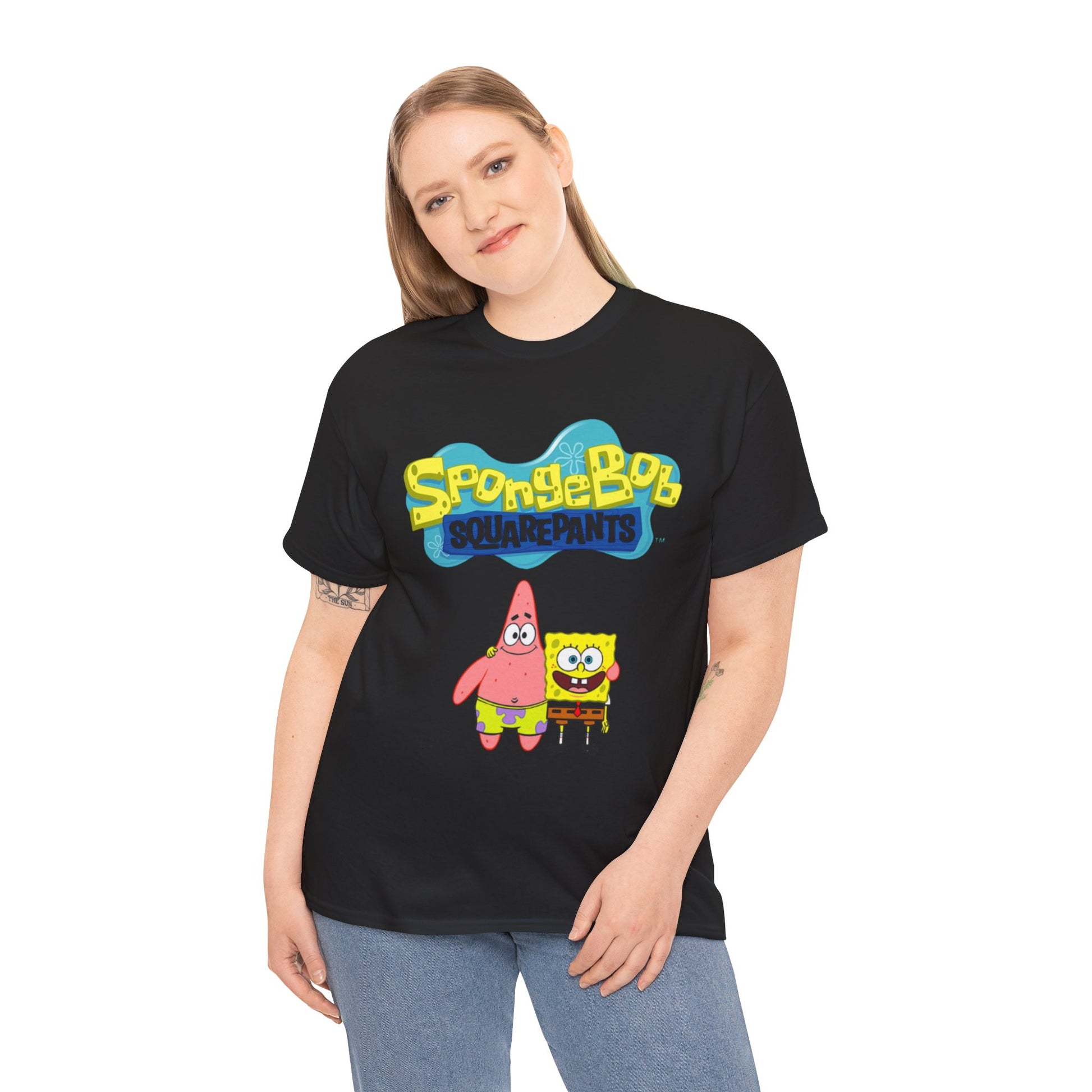 SpongeBob SquarePants Unisex Heavy Cotton Tee, Fun Graphic Tee, Nostalgic T-Shirt, Gift for Kids and Adults, Cartoon Lover Apparel