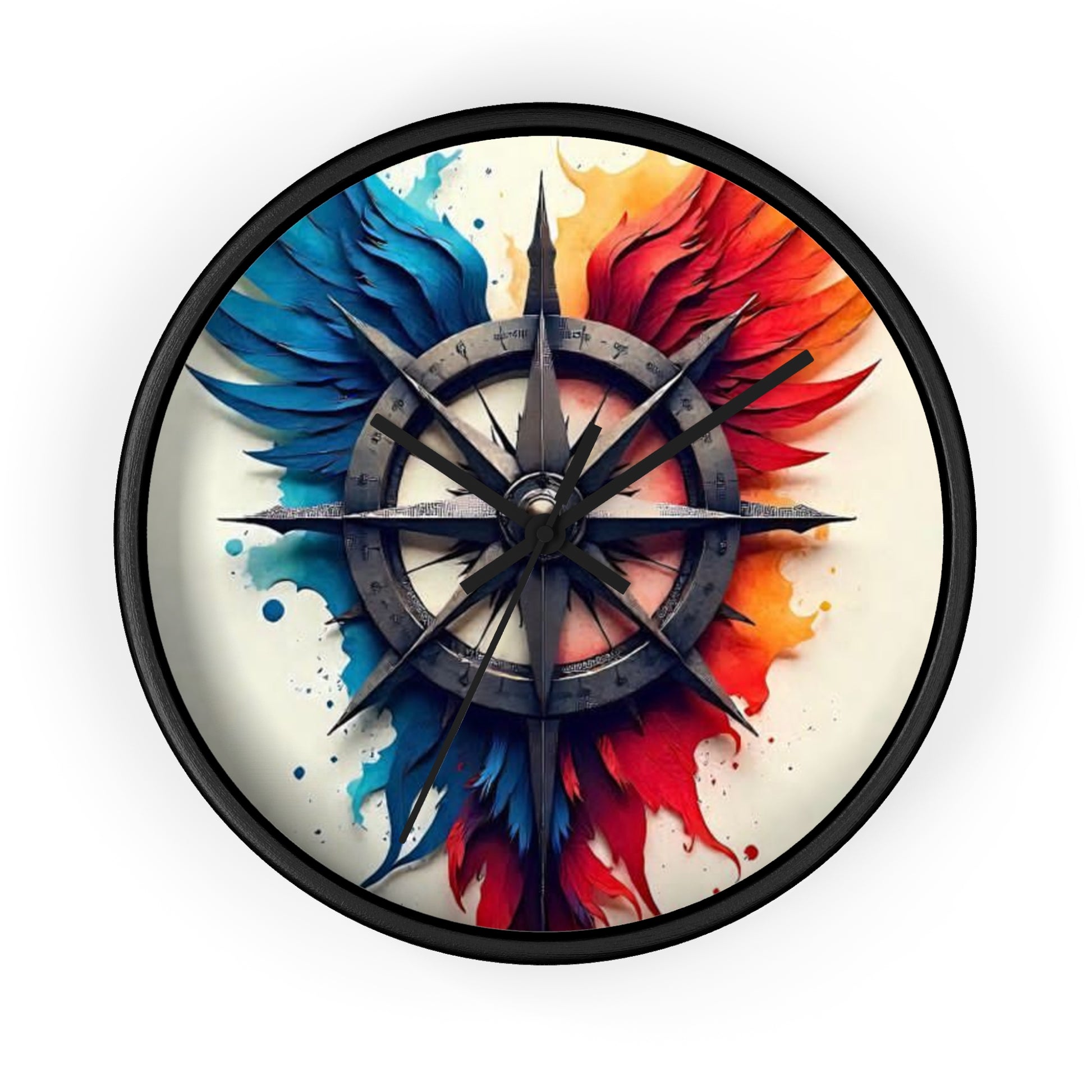 Vibrant Artistic Wall Clock with Compass Design, Home Decor, Unique Gift, Modern Clock, Colorful Wall Art, Timeless Decor