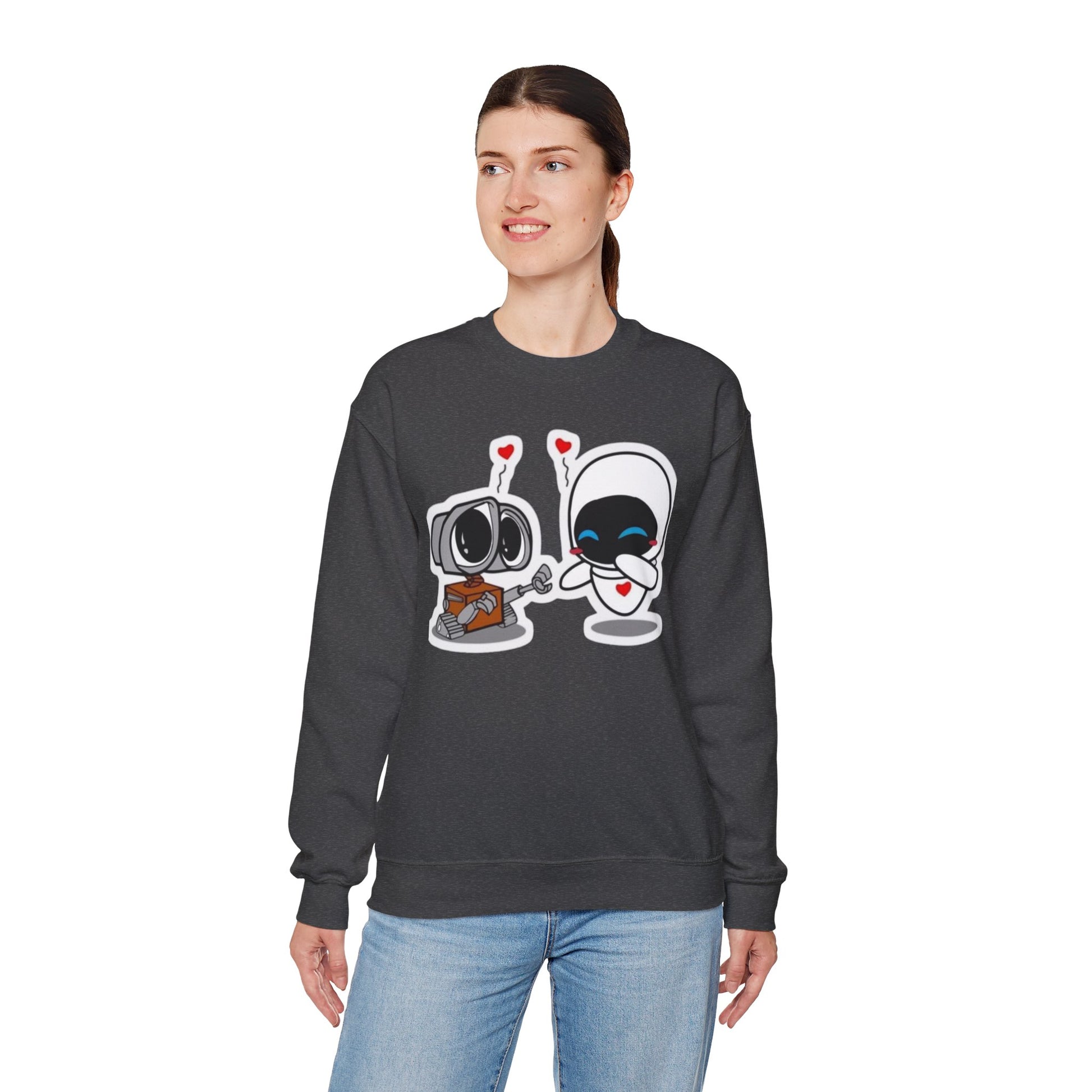 Cute Robot Love Crewneck Sweatshirt, Valentine's Day Gift, Cozy Unisex Pullover, Couple Sweatshirt, Cute Graphic Apparel