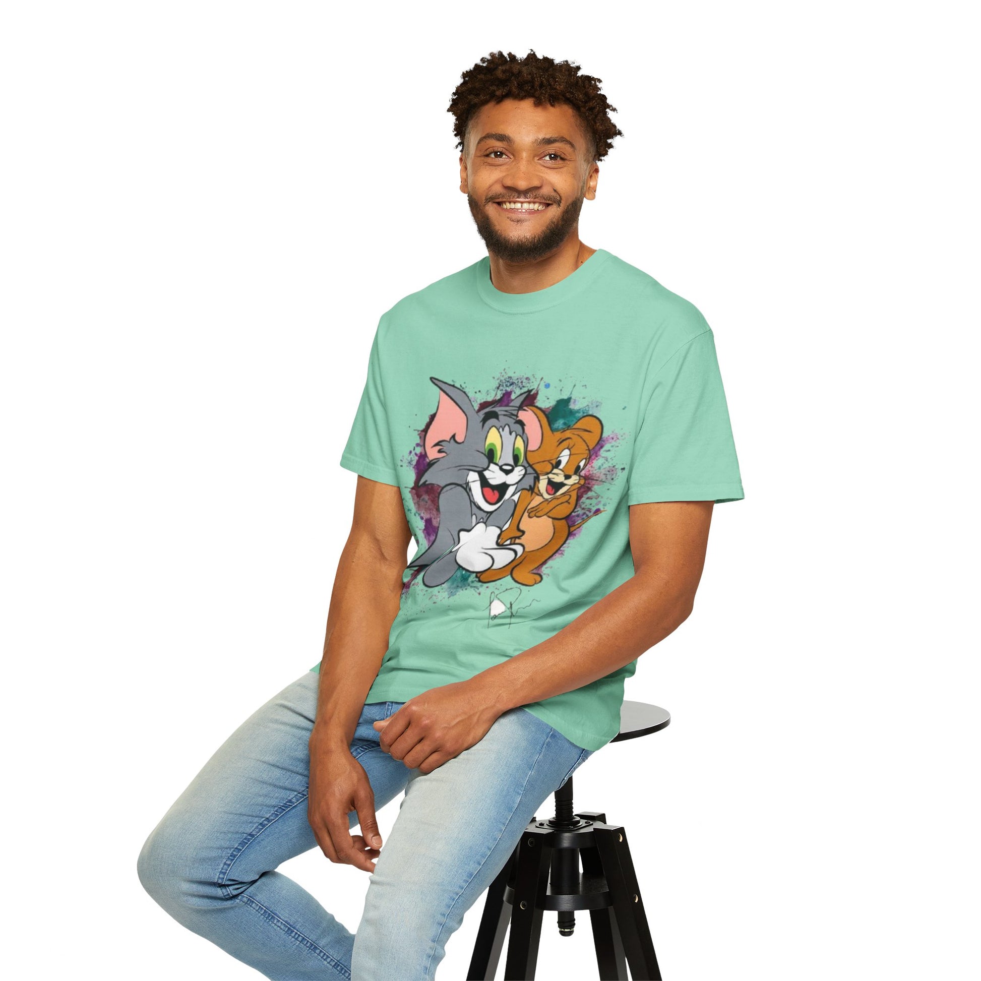 Tom and Jerry Garment-Dyed T-shirt, Cartoon T-shirt, Unisex T-shirt, Funny Shirt, Vintage Cartoon Tee, Gift for Him/Her