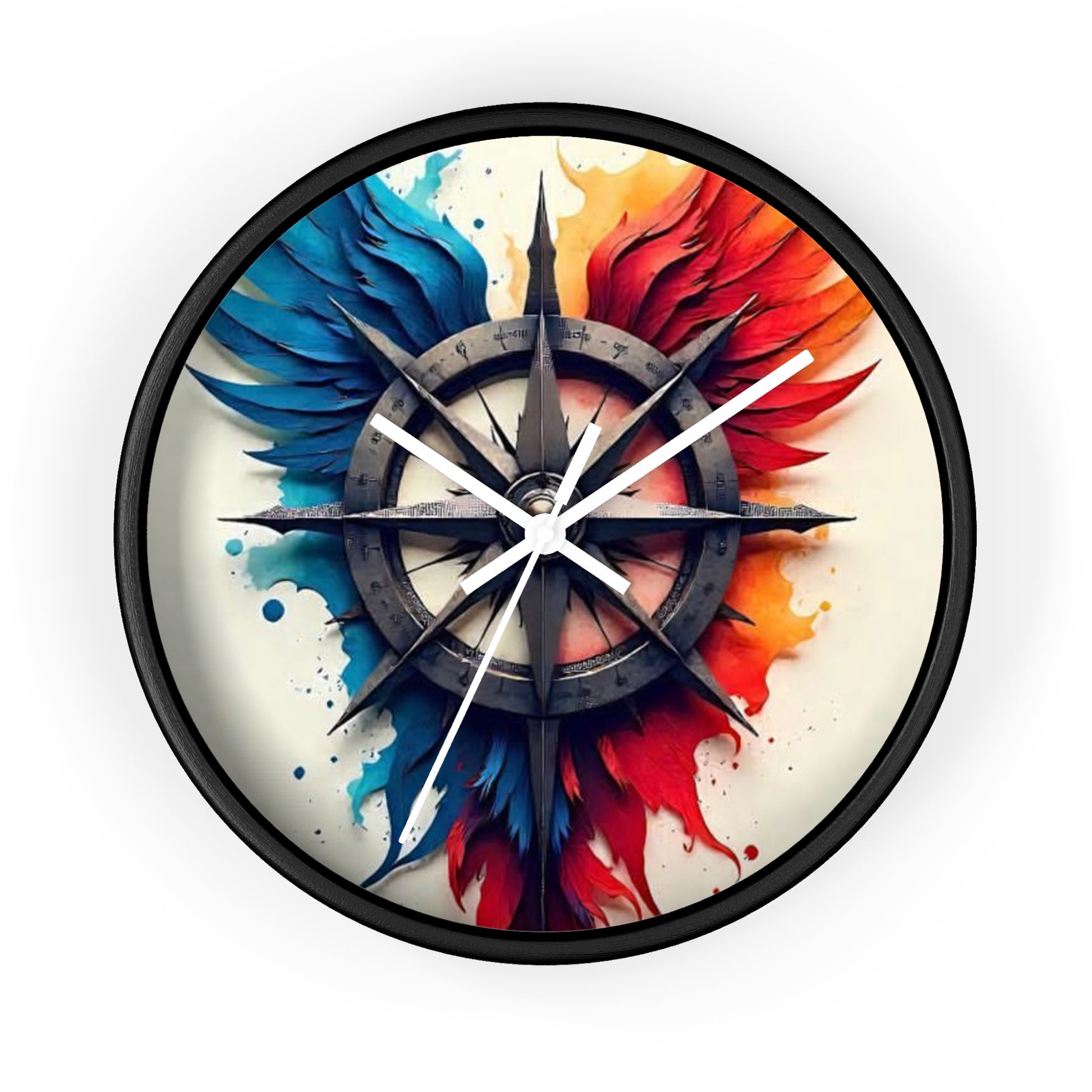 Vibrant Artistic Wall Clock with Compass Design, Home Decor, Unique Gift, Modern Clock, Colorful Wall Art, Timeless Decor