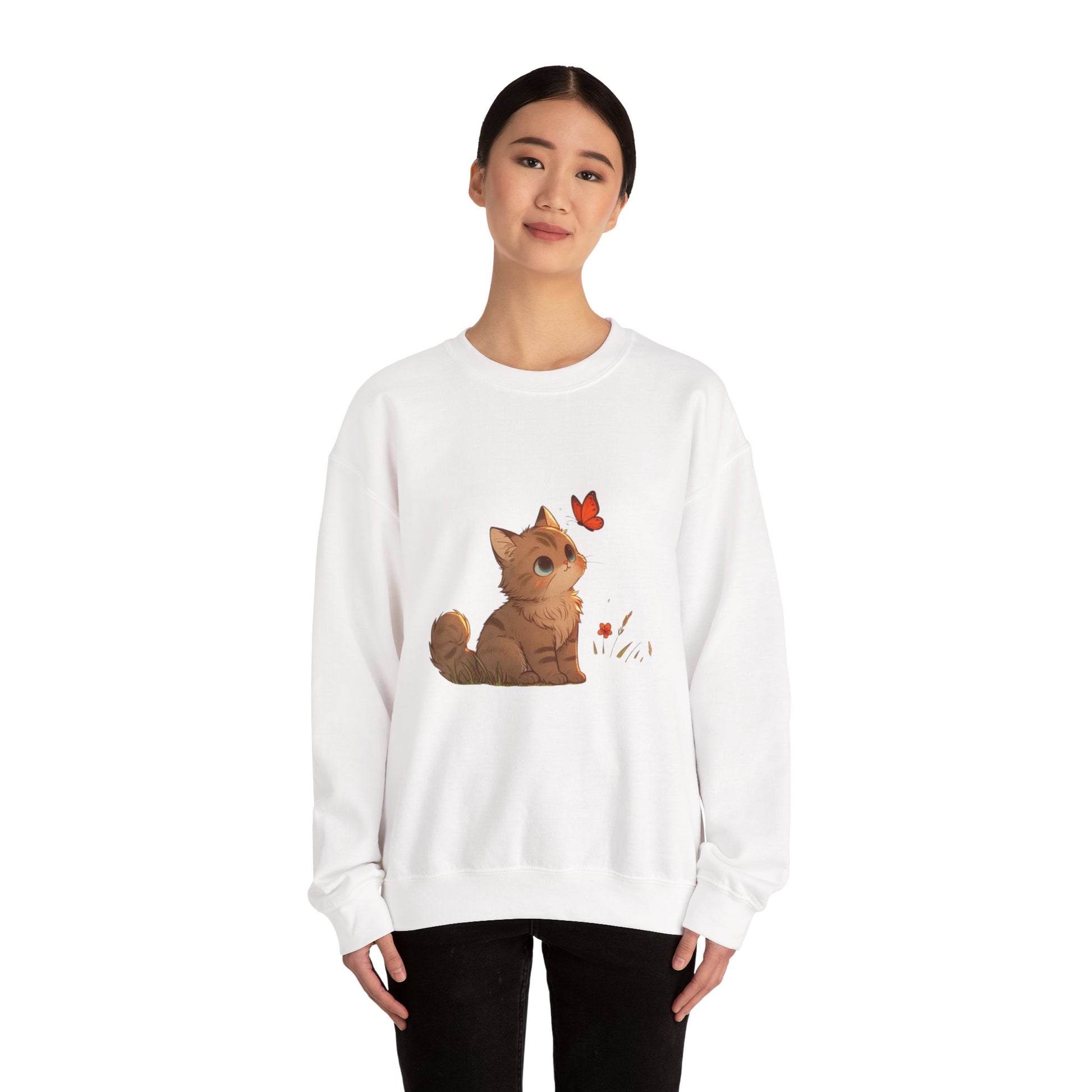 Cozy Cat & Butterfly Sweatshirt - Cute Unisex Crewneck Perfect for Cat Lovers, Gifts for Pet Owners, Fall Fashion, Casual Wear