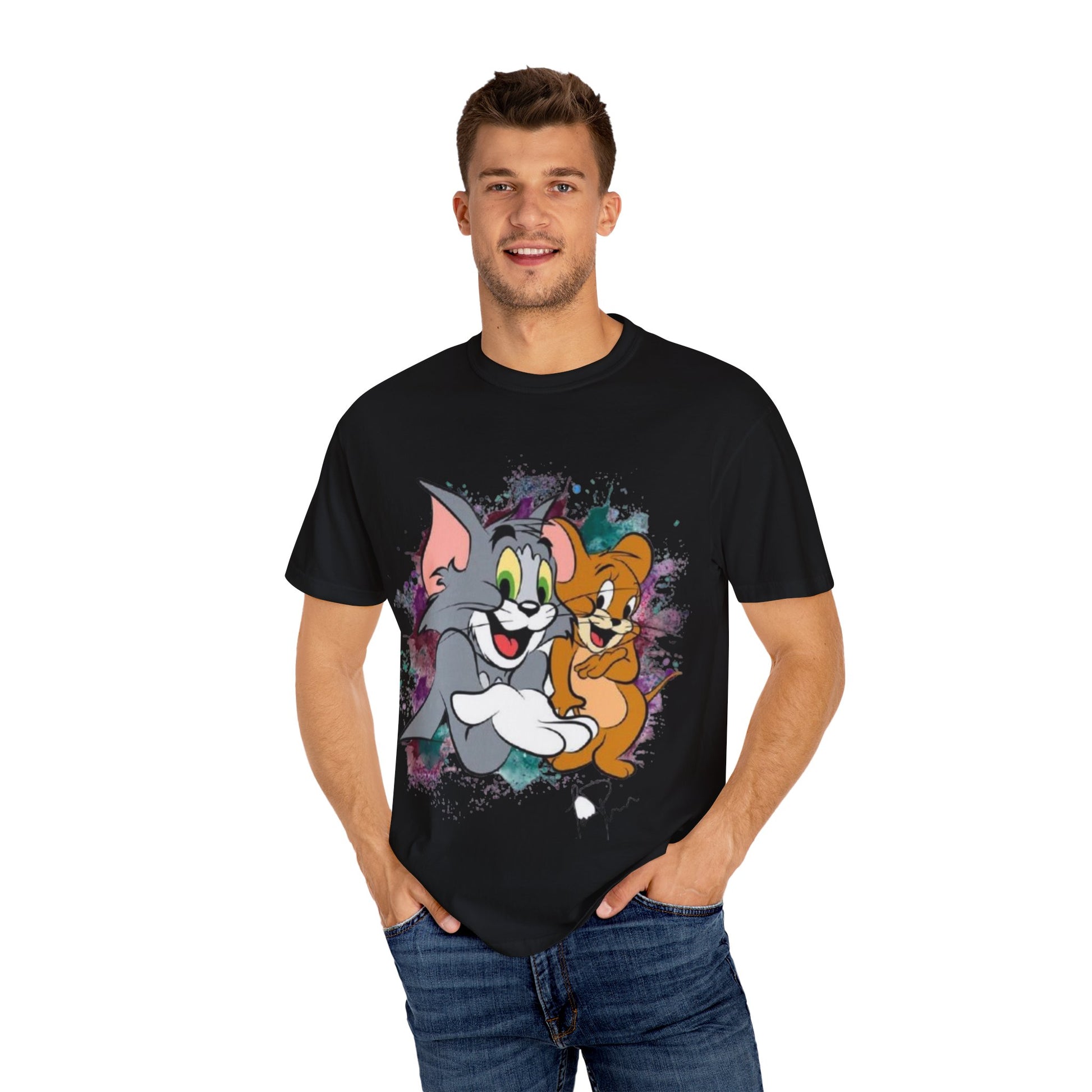 Tom and Jerry Garment-Dyed T-shirt, Cartoon T-shirt, Unisex T-shirt, Funny Shirt, Vintage Cartoon Tee, Gift for Him/Her