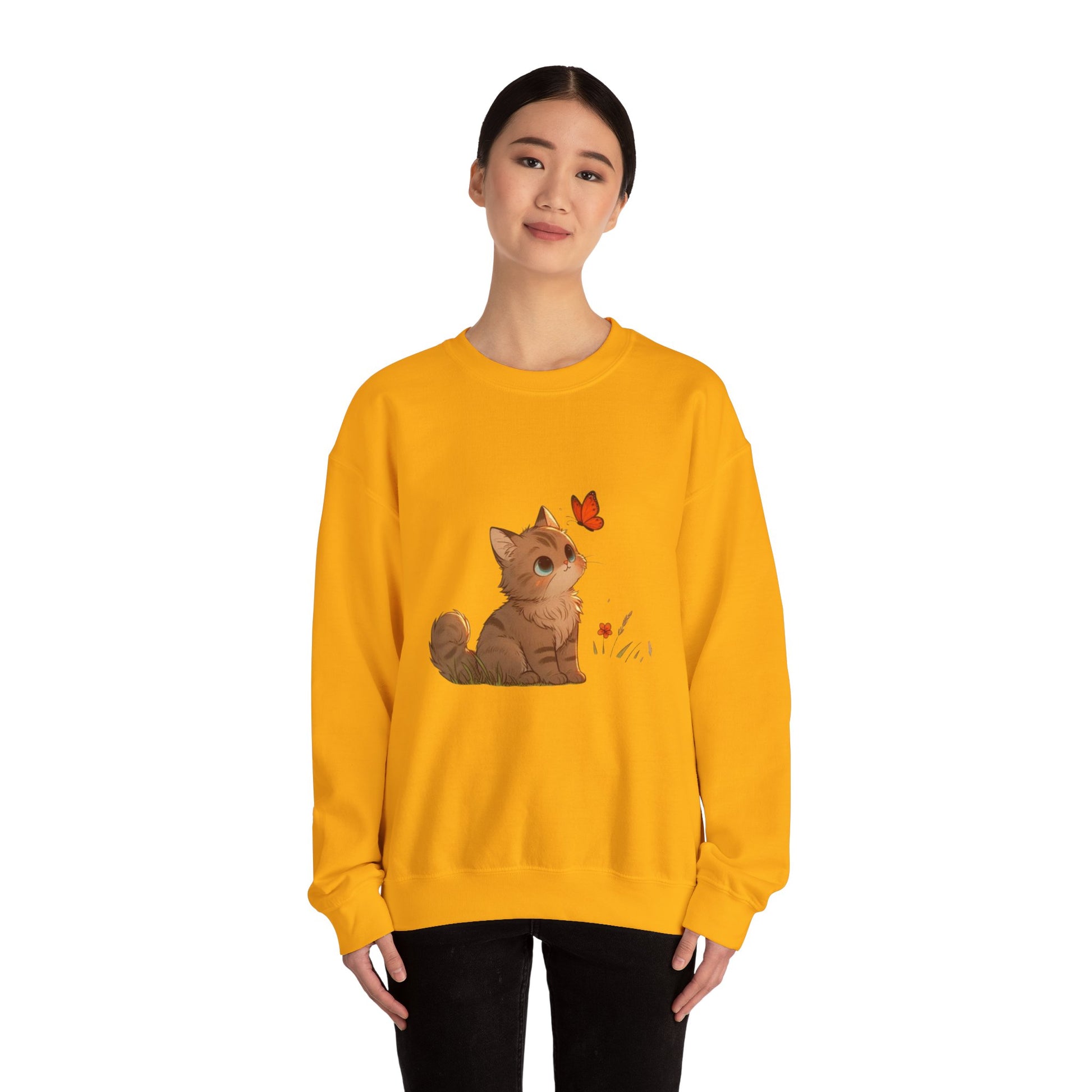 Cozy Cat & Butterfly Sweatshirt - Cute Unisex Crewneck Perfect for Cat Lovers, Gifts for Pet Owners, Fall Fashion, Casual Wear