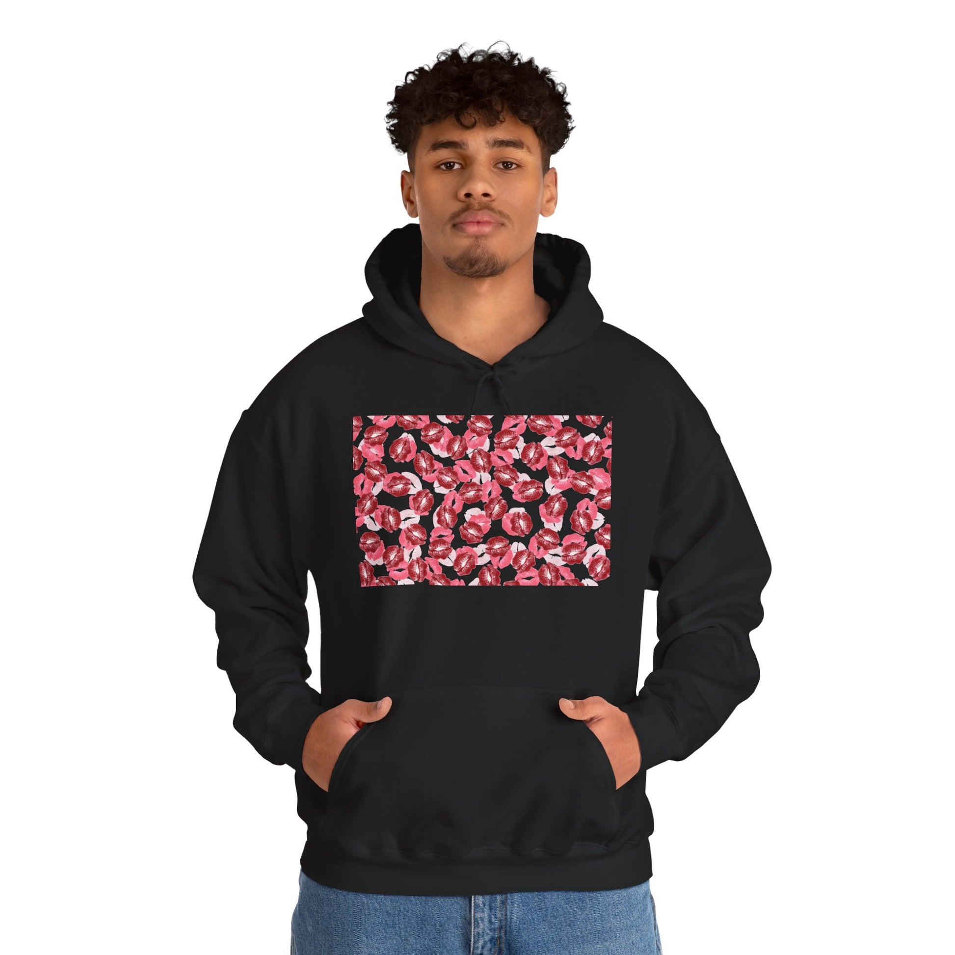 kiss print Cozy Floral Pattern Hoodie - Casual Fashion, Perfect for Gifting, Unisex Style, Comfortable Sweatshirt, Great for All Seasons
