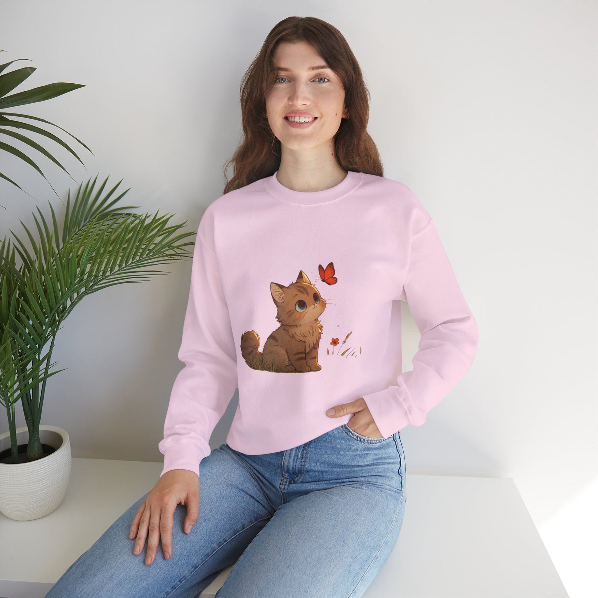 Cozy Cat & Butterfly Sweatshirt - Cute Unisex Crewneck Perfect for Cat Lovers, Gifts for Pet Owners, Fall Fashion, Casual Wear