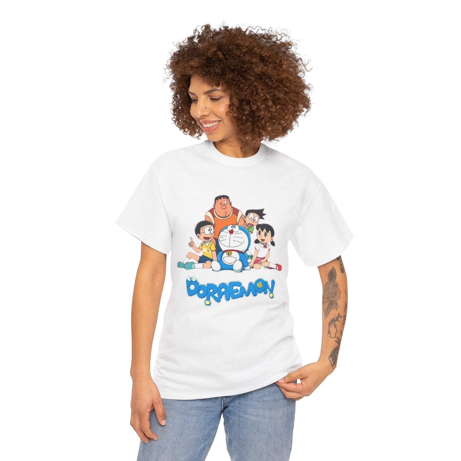Doraemon Vintage Cartoon Unisex Tee - Nostalgic Gift for Fans, Oversized Cotton Shirt, Anime Merchandise, Casual Wear, Everyday Comfort