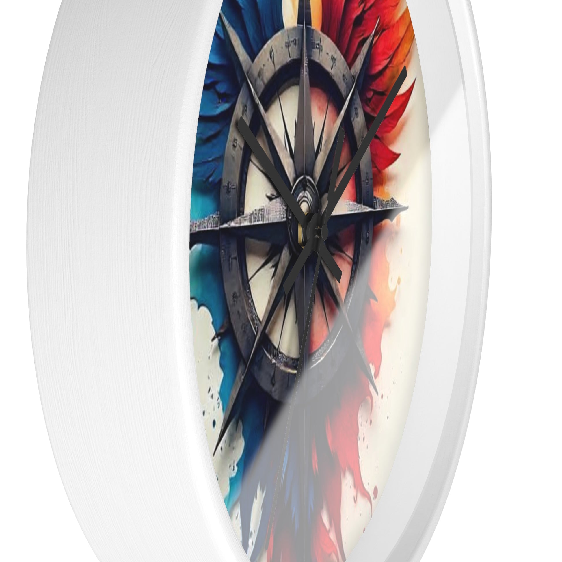 Vibrant Artistic Wall Clock with Compass Design, Home Decor, Unique Gift, Modern Clock, Colorful Wall Art, Timeless Decor