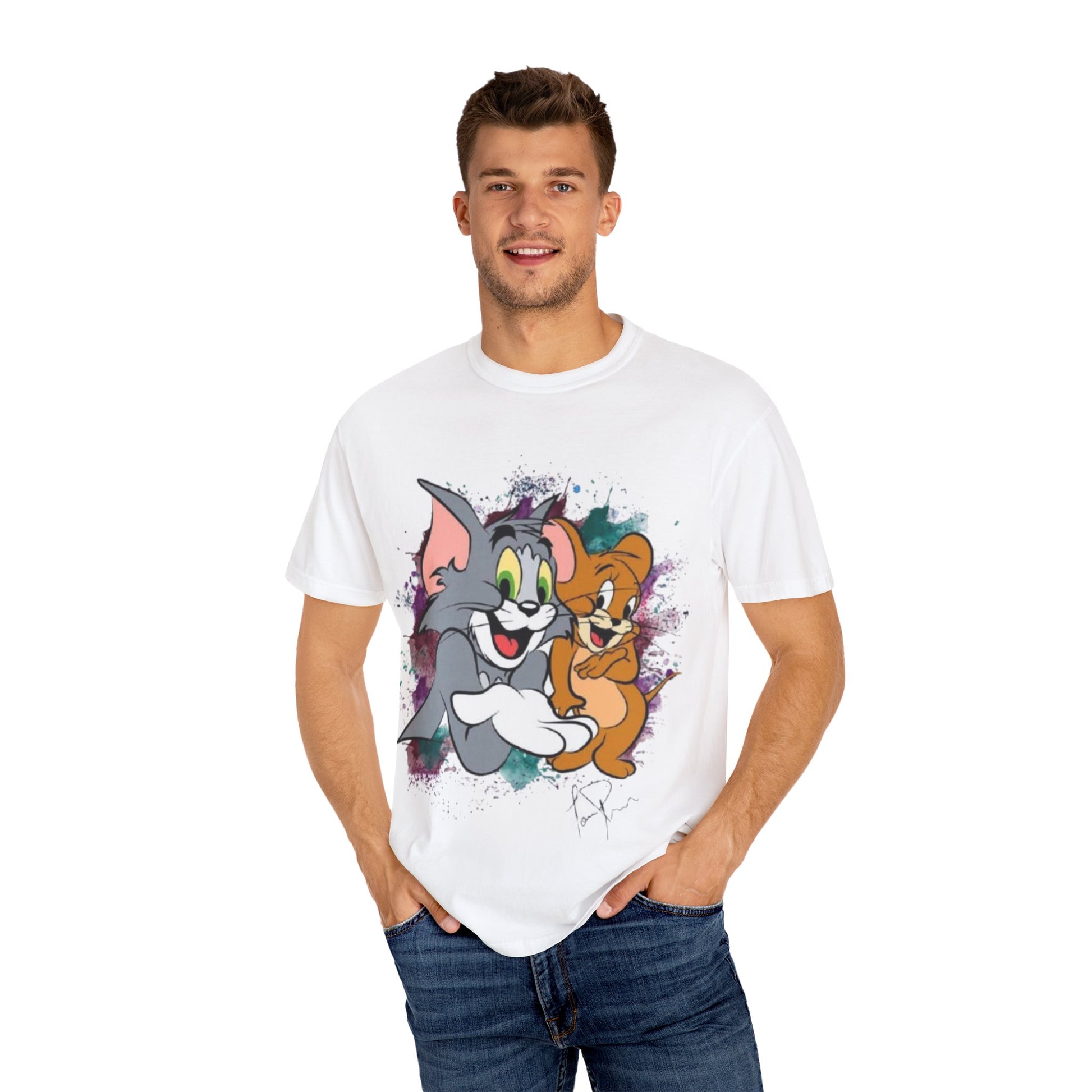 Tom and Jerry Garment-Dyed T-shirt, Cartoon T-shirt, Unisex T-shirt, Funny Shirt, Vintage Cartoon Tee, Gift for Him/Her