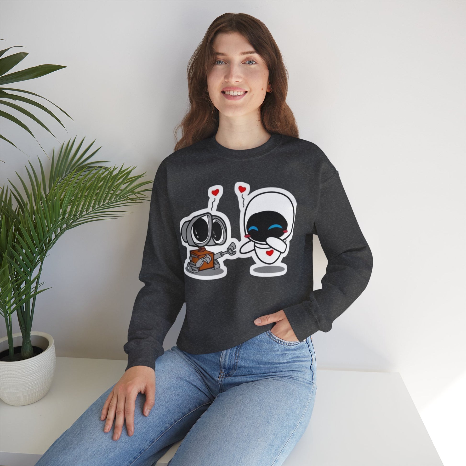 Cute Robot Love Crewneck Sweatshirt, Valentine's Day Gift, Cozy Unisex Pullover, Couple Sweatshirt, Cute Graphic Apparel