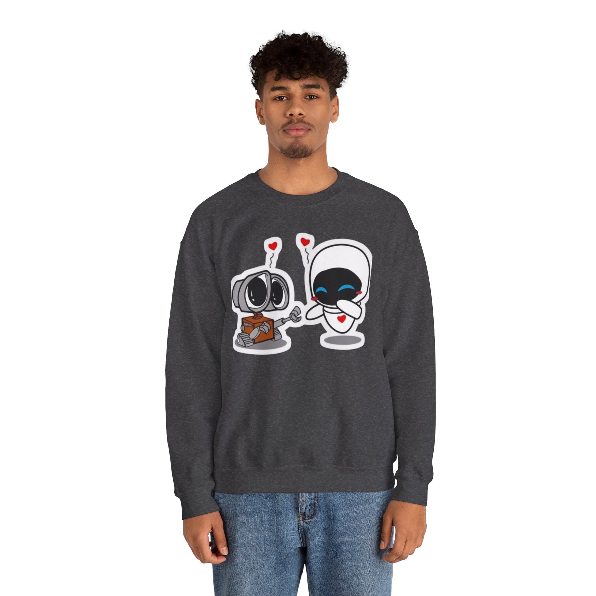 Cute Robot Love Crewneck Sweatshirt, Valentine's Day Gift, Cozy Unisex Pullover, Couple Sweatshirt, Cute Graphic Apparel