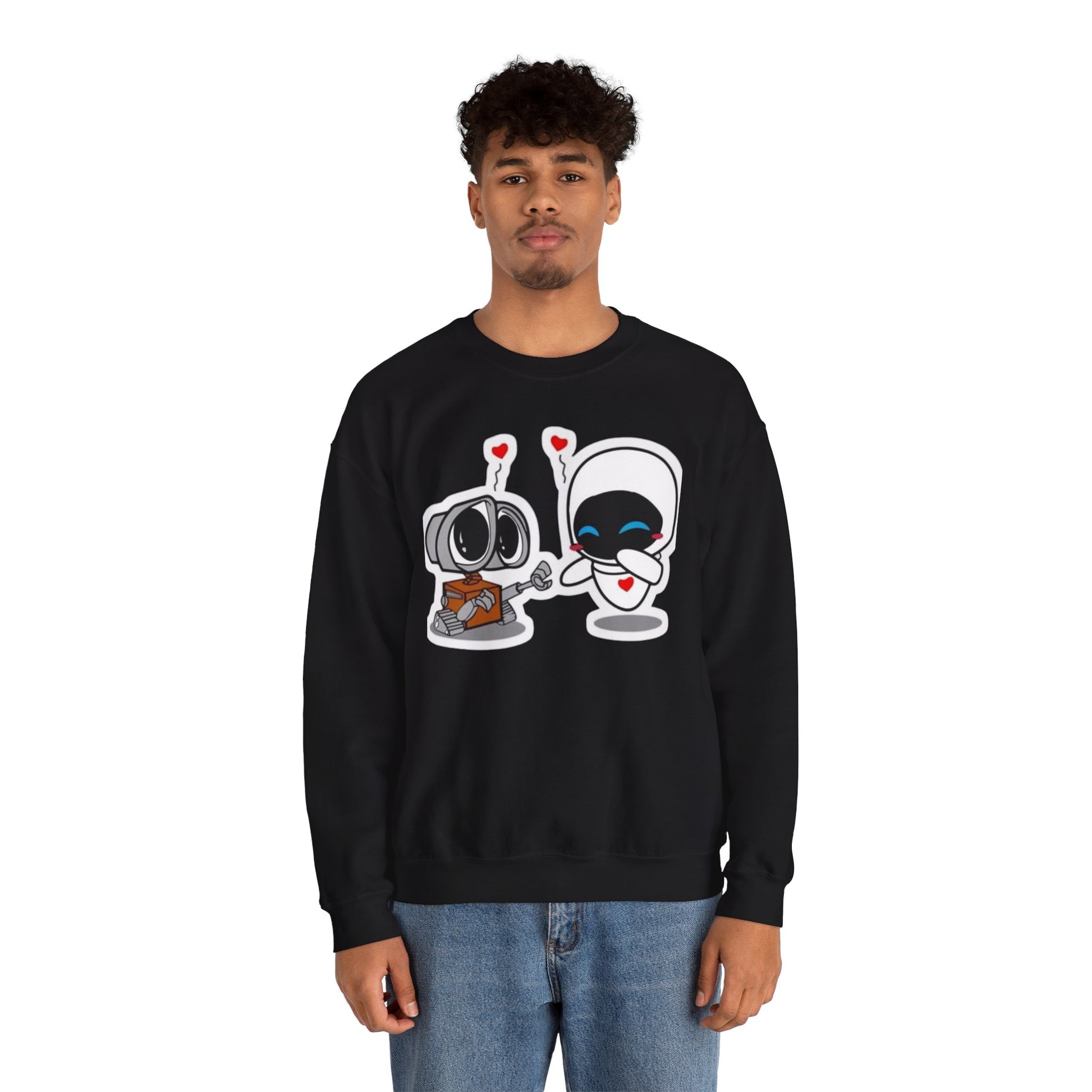 Cute Robot Love Crewneck Sweatshirt, Valentine's Day Gift, Cozy Unisex Pullover, Couple Sweatshirt, Cute Graphic Apparel
