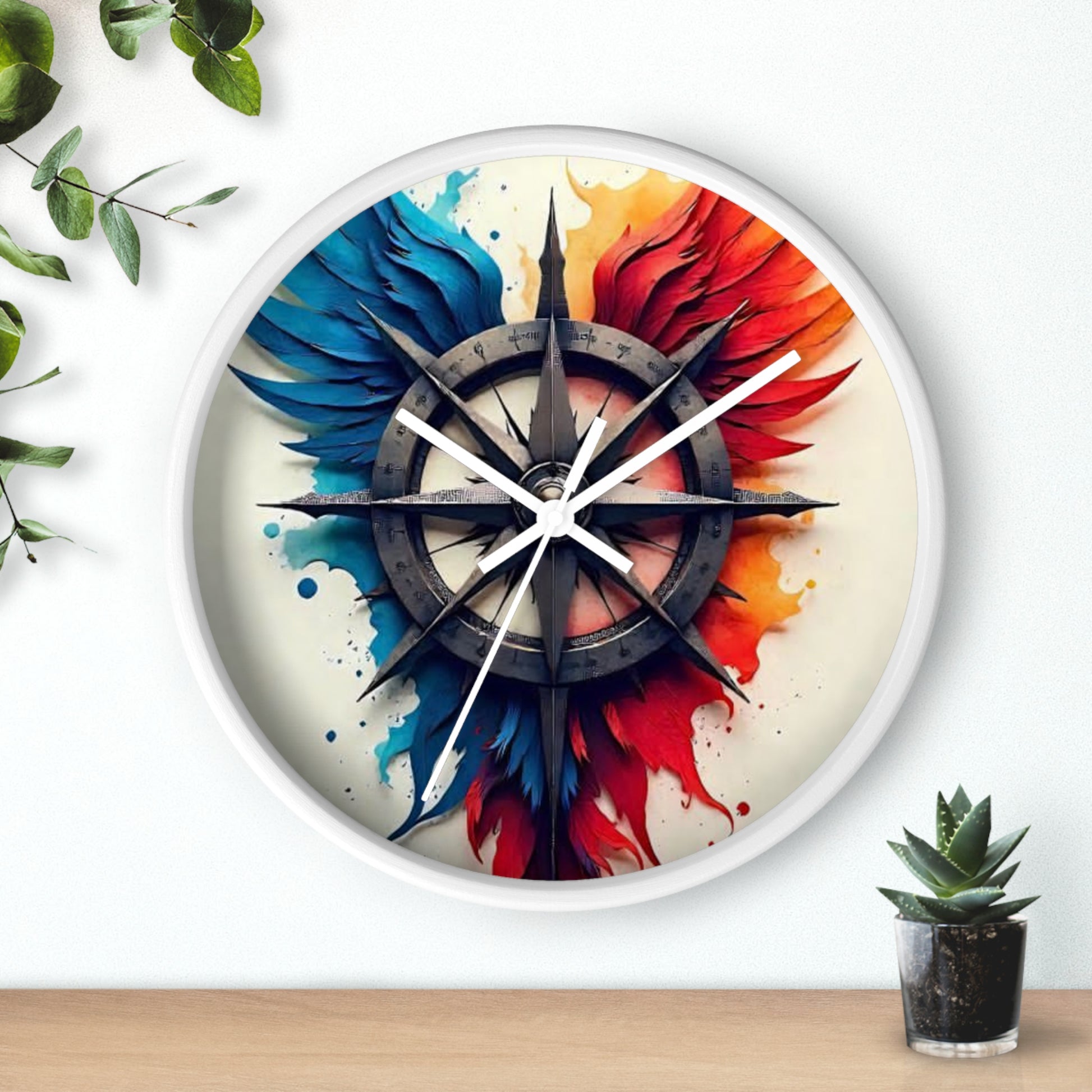 Vibrant Artistic Wall Clock with Compass Design, Home Decor, Unique Gift, Modern Clock, Colorful Wall Art, Timeless Decor