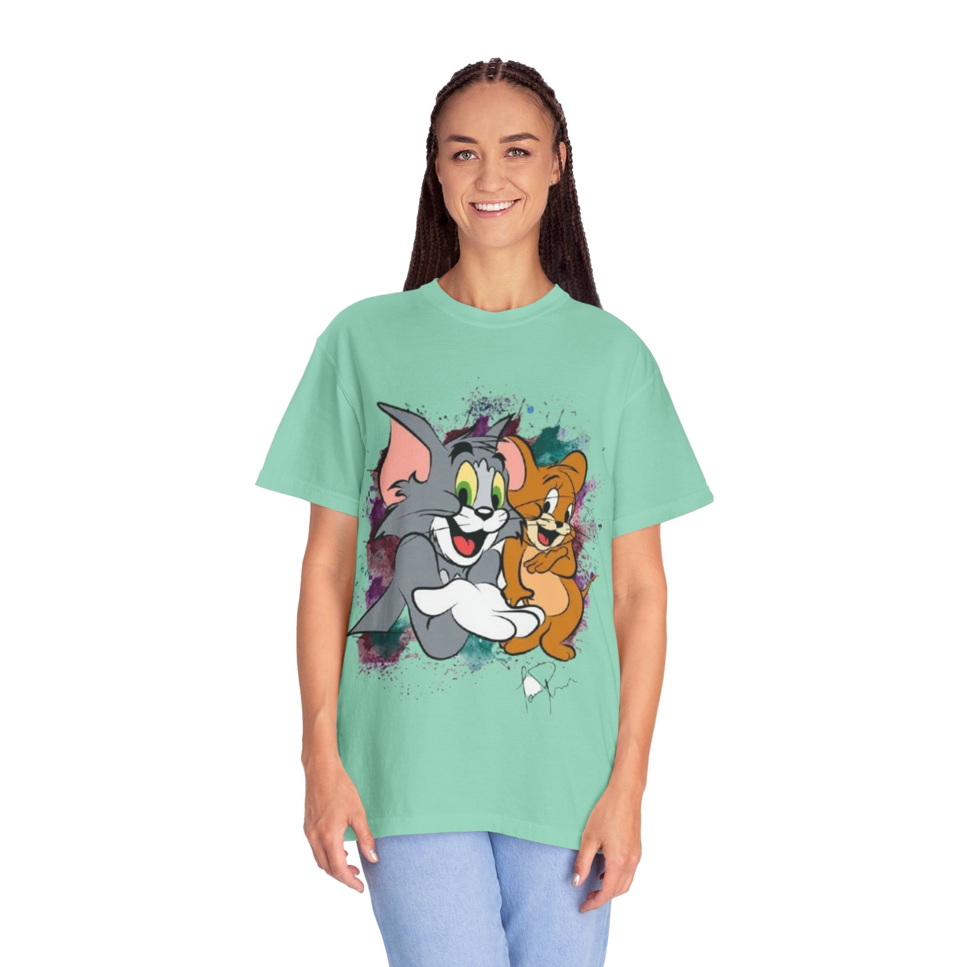 Tom and Jerry Garment-Dyed T-shirt, Cartoon T-shirt, Unisex T-shirt, Funny Shirt, Vintage Cartoon Tee, Gift for Him/Her
