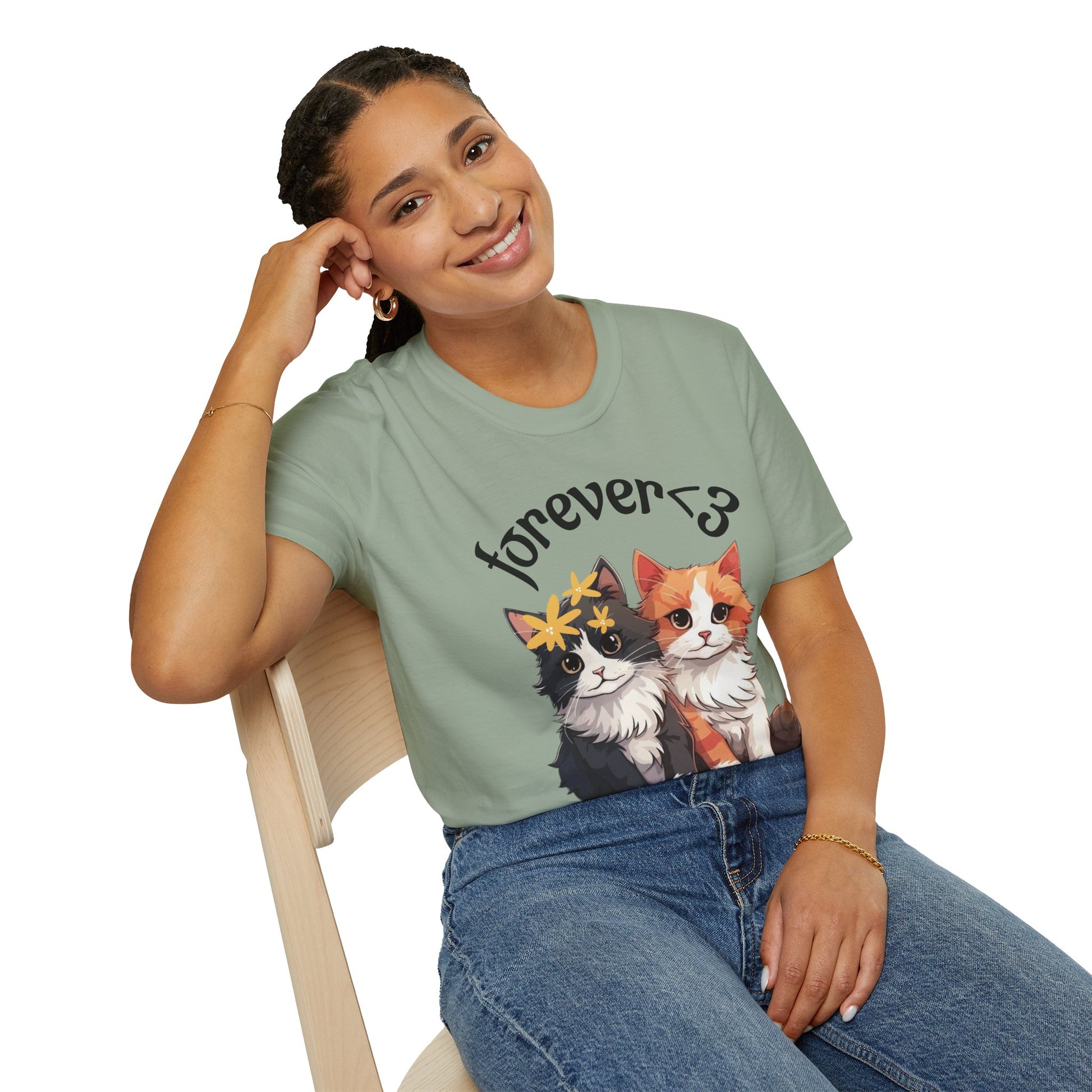 Forever Love Cat T-Shirt, Cute Cat Tee, Animal Lover Gift, Pet Owner Apparel, Cozy Casual Wear, Perfect for Cat Lovers