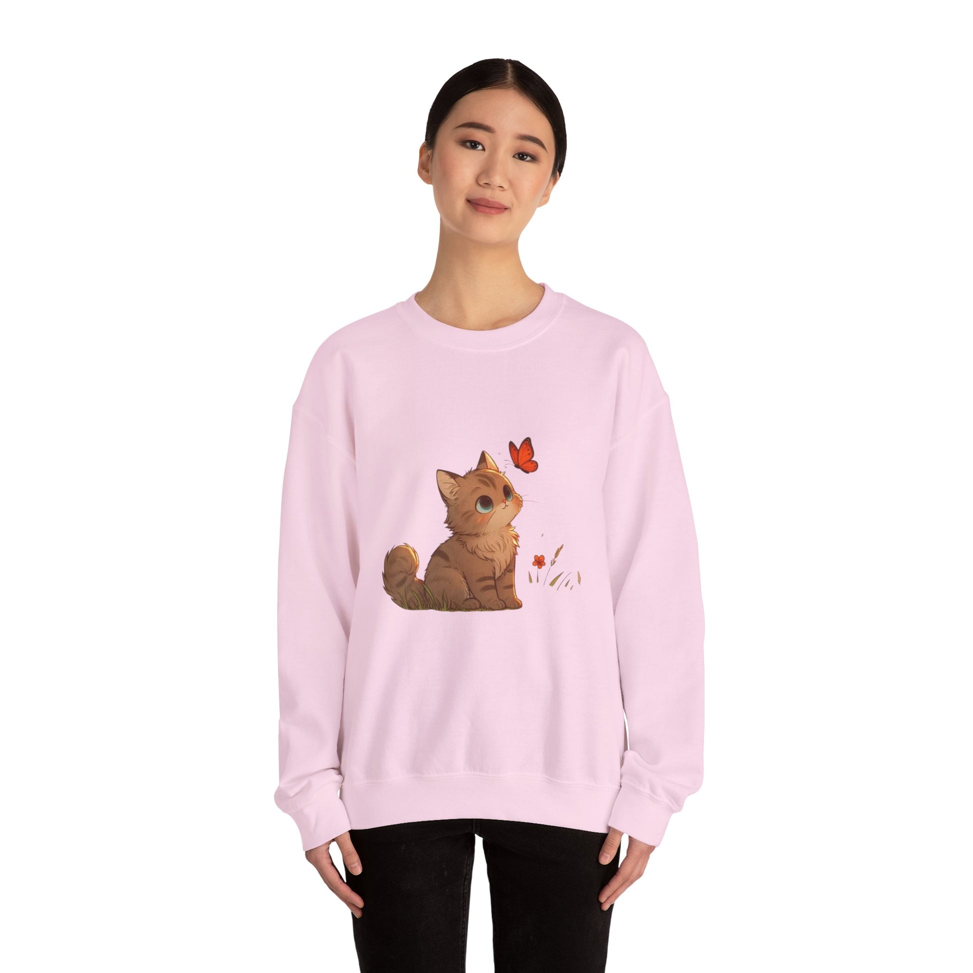 Cozy Cat & Butterfly Sweatshirt - Cute Unisex Crewneck Perfect for Cat Lovers, Gifts for Pet Owners, Fall Fashion, Casual Wear