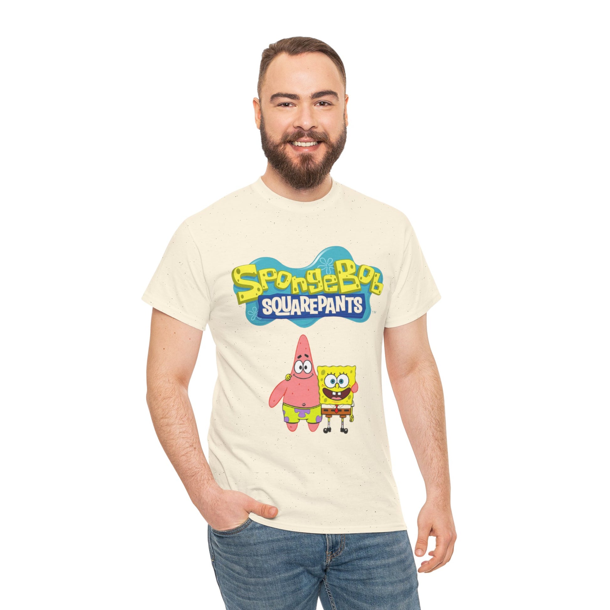 SpongeBob SquarePants Unisex Heavy Cotton Tee, Fun Graphic Tee, Nostalgic T-Shirt, Gift for Kids and Adults, Cartoon Lover Apparel