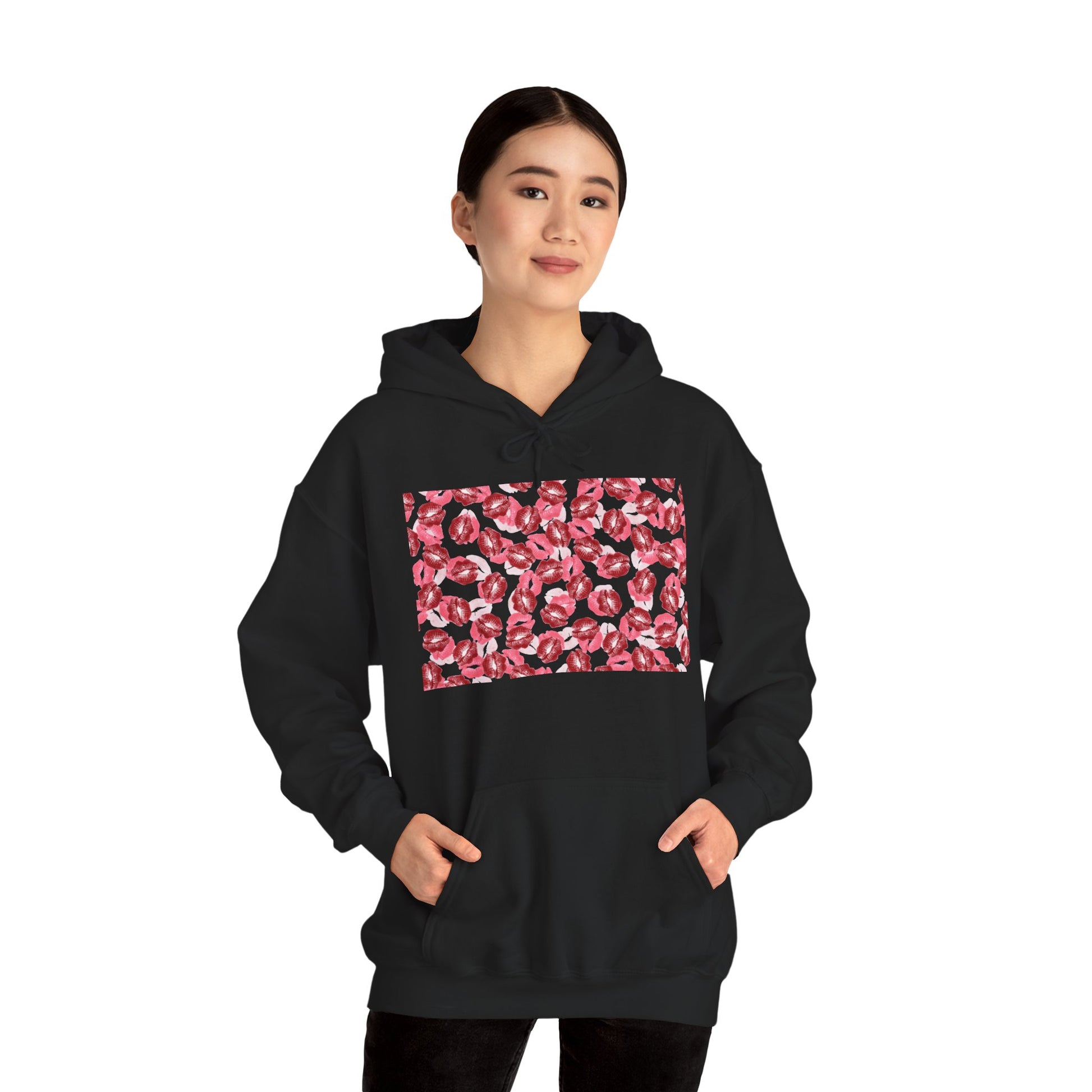 kiss print Cozy Floral Pattern Hoodie - Casual Fashion, Perfect for Gifting, Unisex Style, Comfortable Sweatshirt, Great for All Seasons