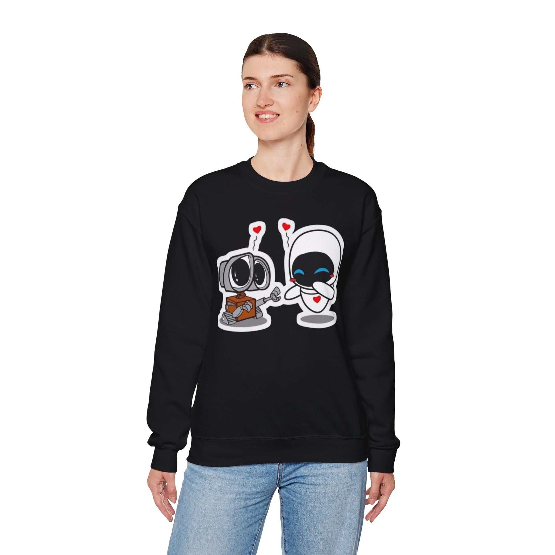 Cute Robot Love Crewneck Sweatshirt, Valentine's Day Gift, Cozy Unisex Pullover, Couple Sweatshirt, Cute Graphic Apparel