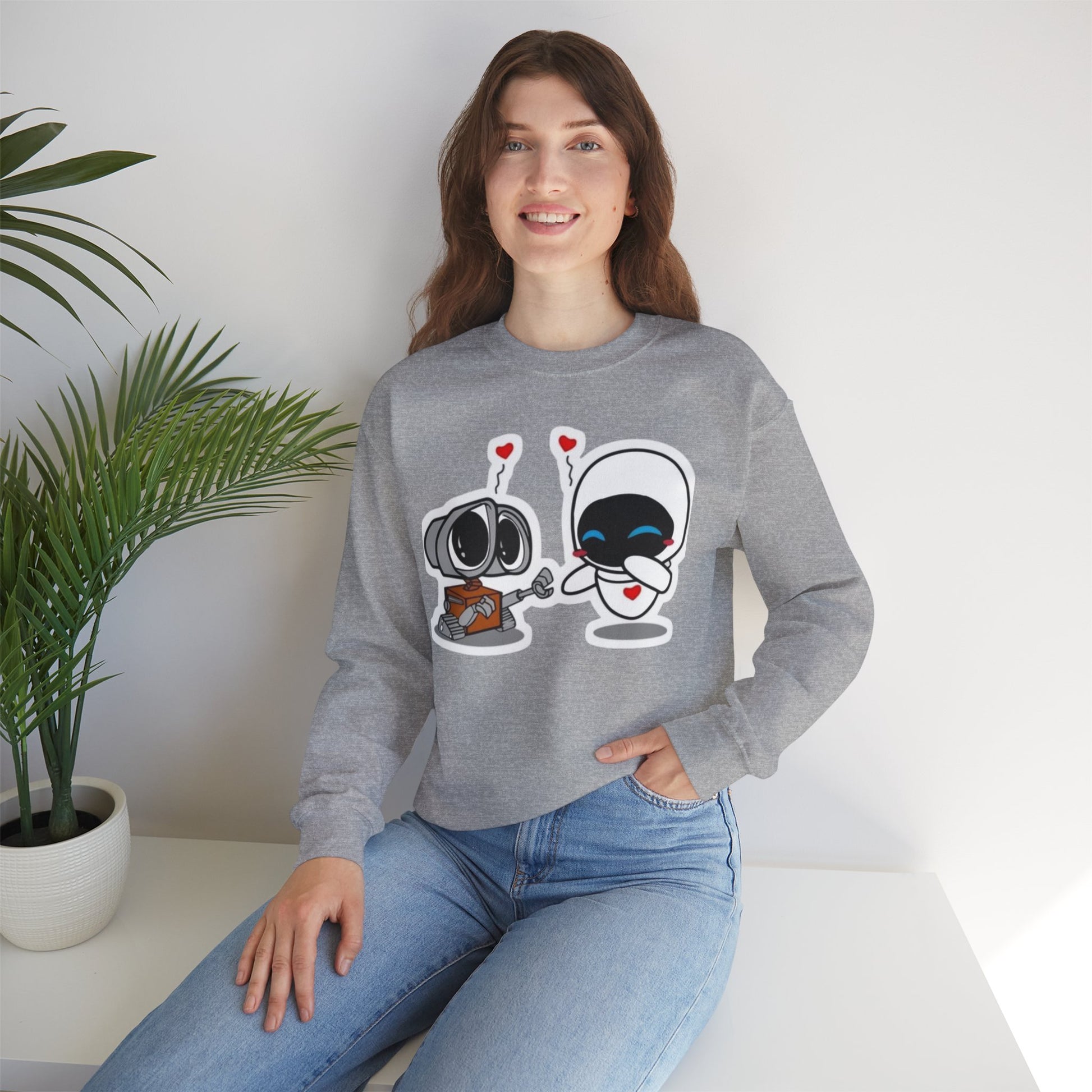 Cute Robot Love Crewneck Sweatshirt, Valentine's Day Gift, Cozy Unisex Pullover, Couple Sweatshirt, Cute Graphic Apparel