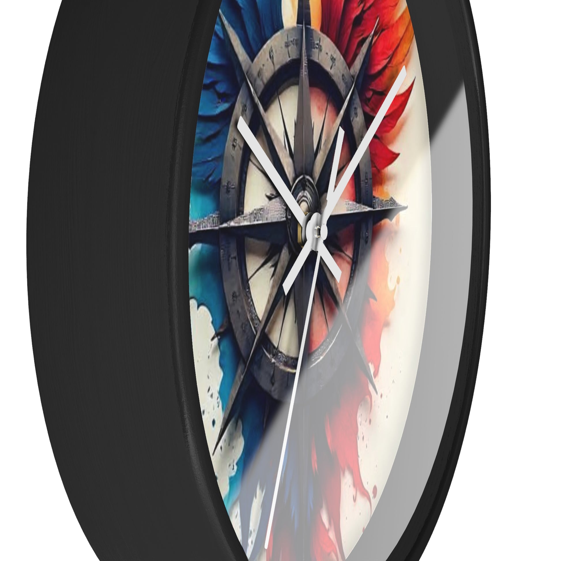 Vibrant Artistic Wall Clock with Compass Design, Home Decor, Unique Gift, Modern Clock, Colorful Wall Art, Timeless Decor