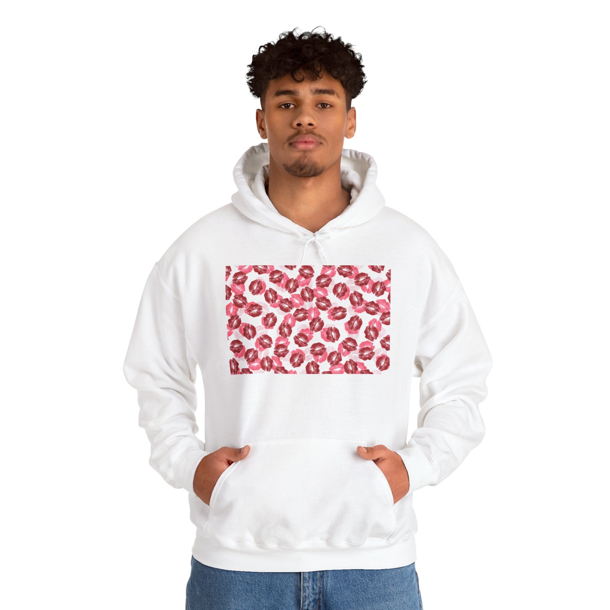 kiss print Cozy Floral Pattern Hoodie - Casual Fashion, Perfect for Gifting, Unisex Style, Comfortable Sweatshirt, Great for All Seasons