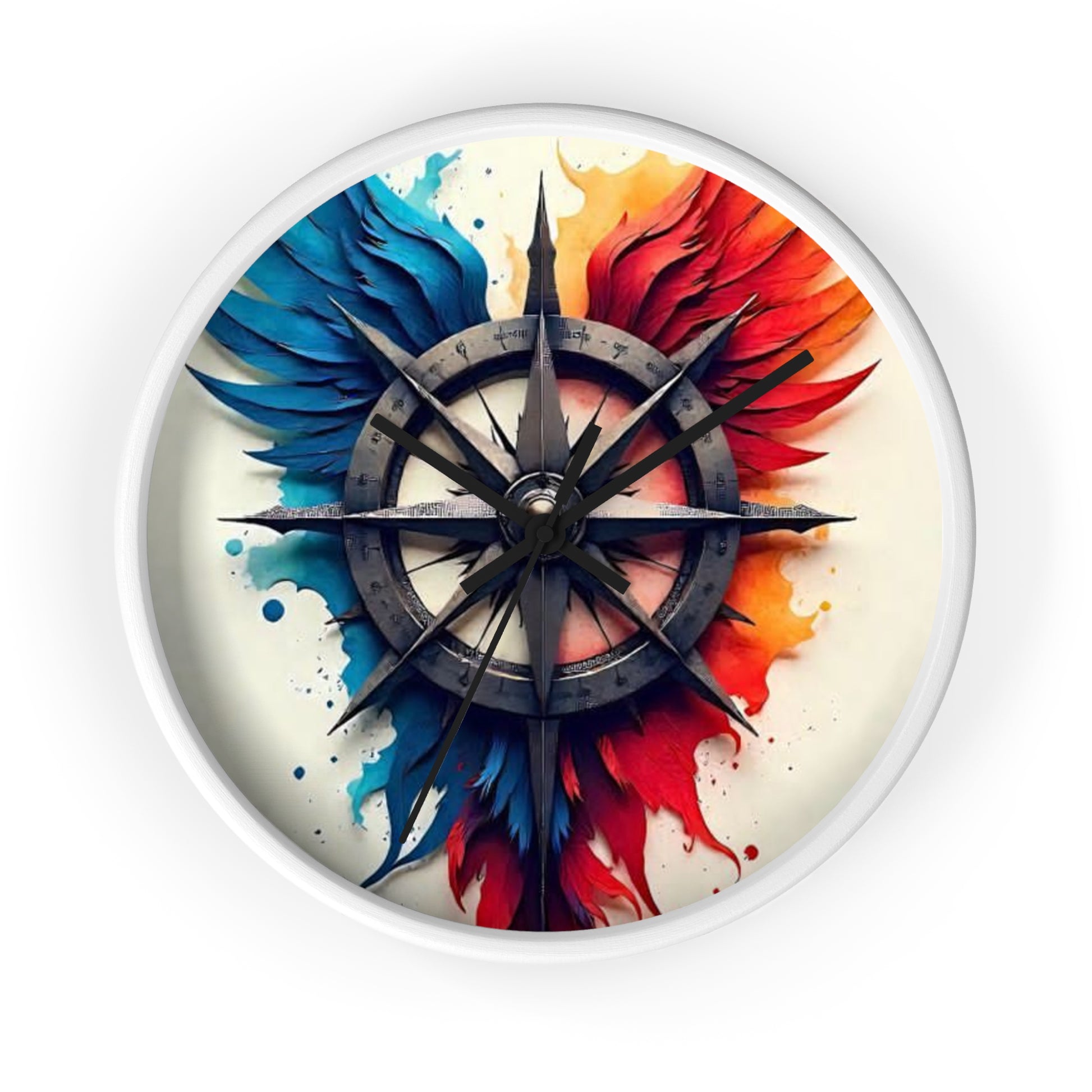 Vibrant Artistic Wall Clock with Compass Design, Home Decor, Unique Gift, Modern Clock, Colorful Wall Art, Timeless Decor