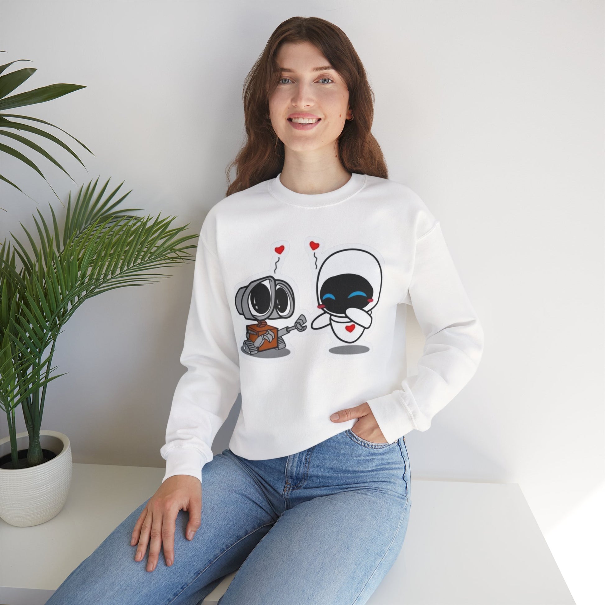 Cute Robot Love Crewneck Sweatshirt, Valentine's Day Gift, Cozy Unisex Pullover, Couple Sweatshirt, Cute Graphic Apparel