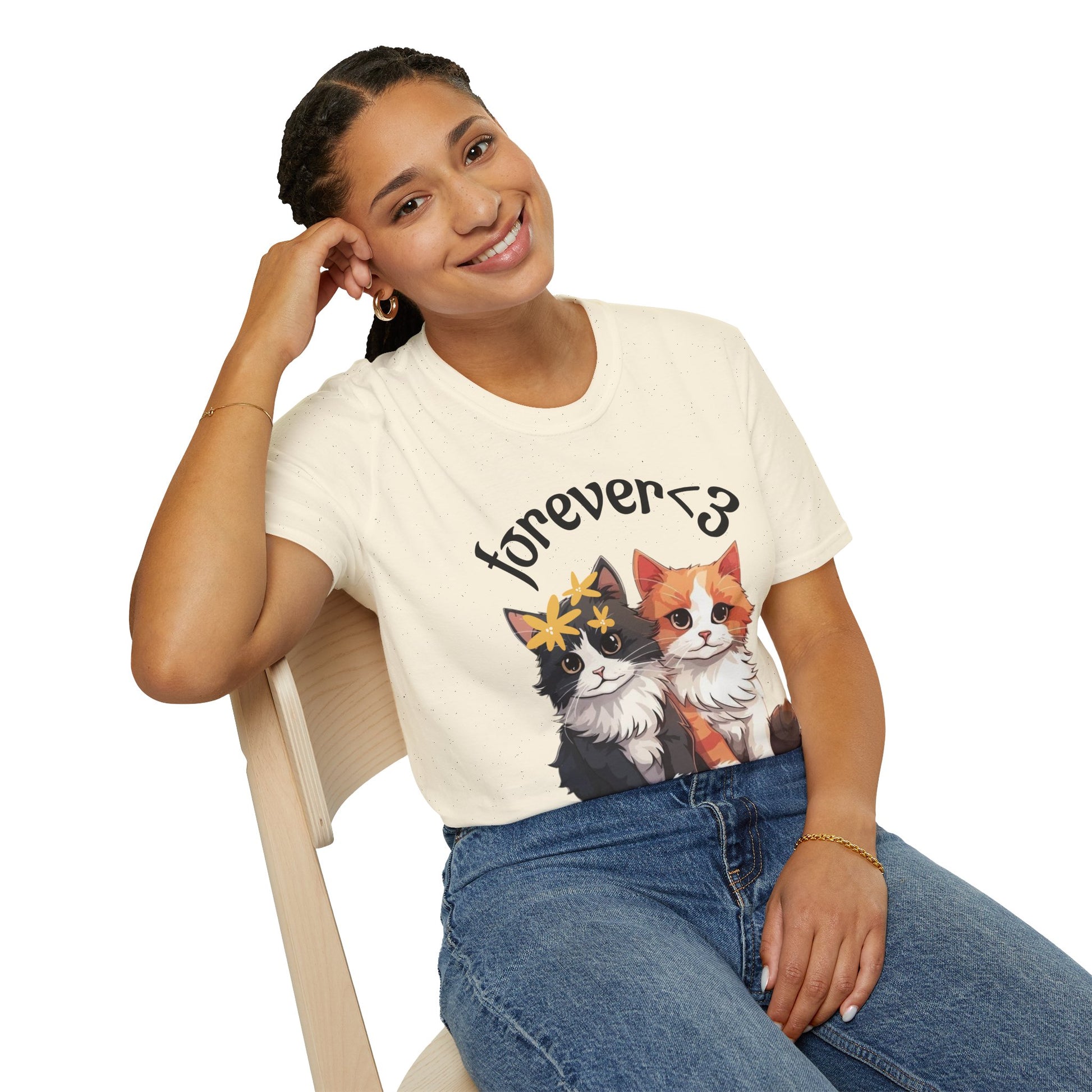 Forever Love Cat T-Shirt, Cute Cat Tee, Animal Lover Gift, Pet Owner Apparel, Cozy Casual Wear, Perfect for Cat Lovers