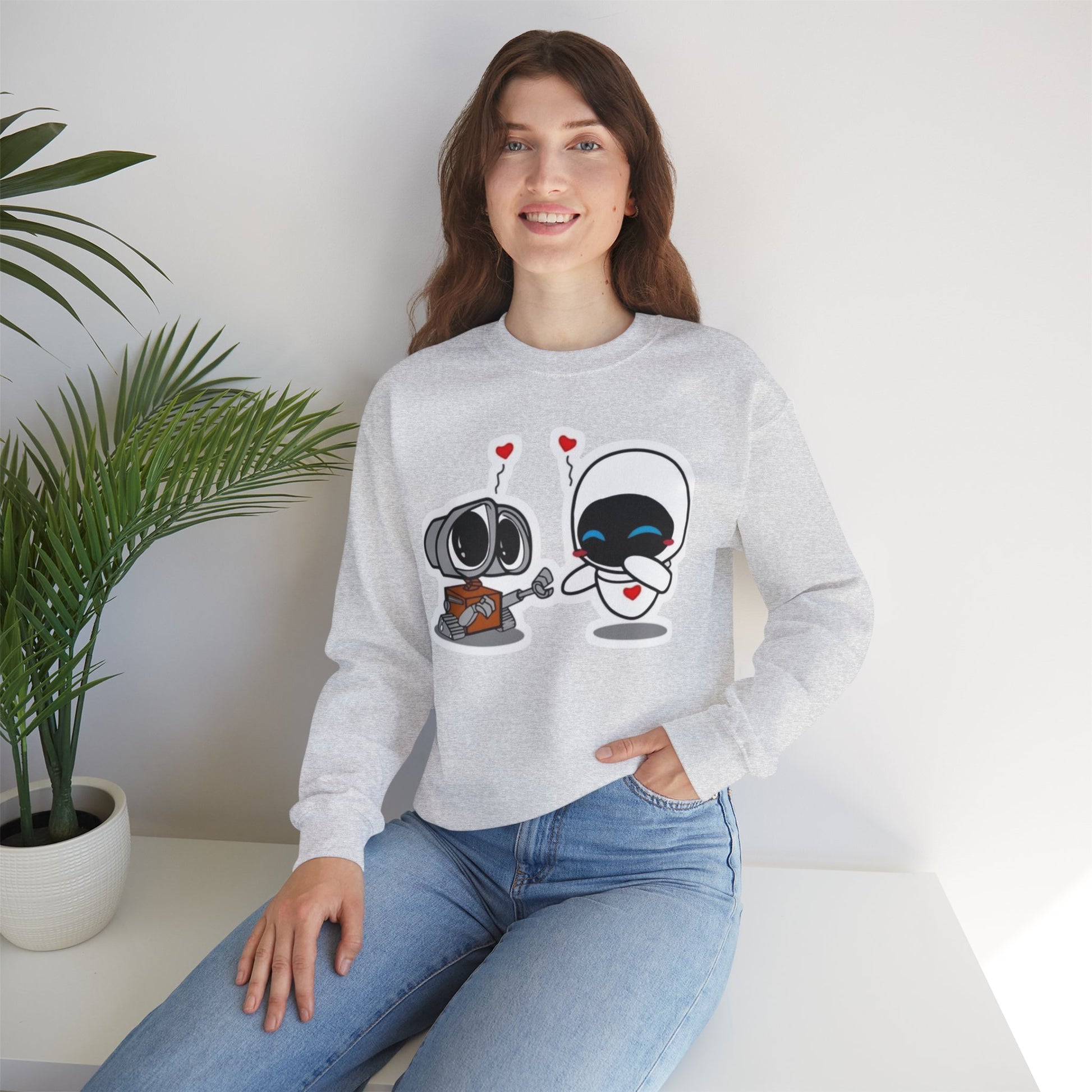 Cute Robot Love Crewneck Sweatshirt, Valentine's Day Gift, Cozy Unisex Pullover, Couple Sweatshirt, Cute Graphic Apparel