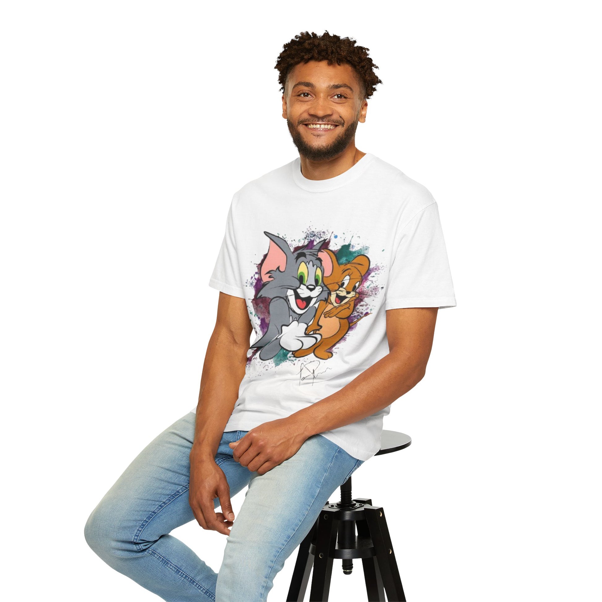 Tom and Jerry Garment-Dyed T-shirt, Cartoon T-shirt, Unisex T-shirt, Funny Shirt, Vintage Cartoon Tee, Gift for Him/Her