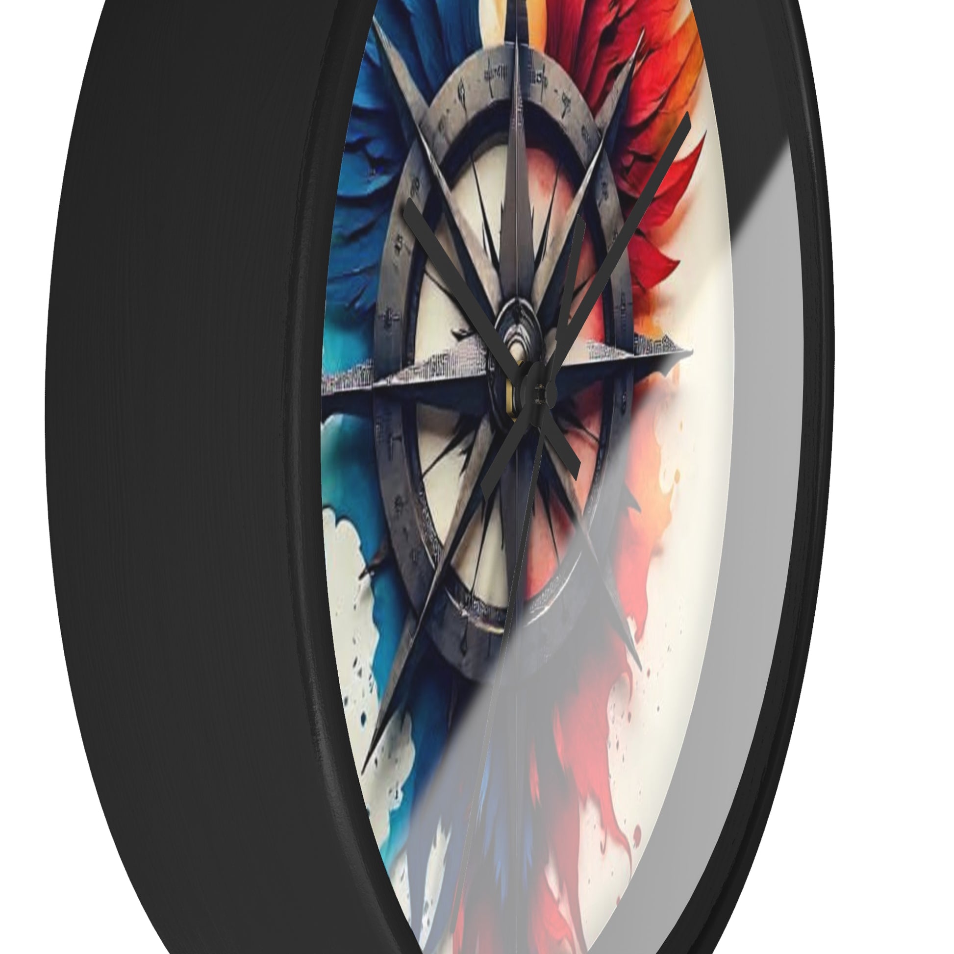 Vibrant Artistic Wall Clock with Compass Design, Home Decor, Unique Gift, Modern Clock, Colorful Wall Art, Timeless Decor