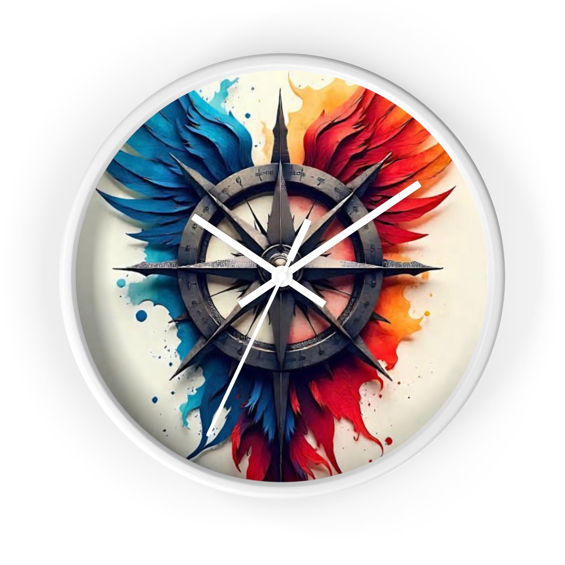 Vibrant Artistic Wall Clock with Compass Design, Home Decor, Unique Gift, Modern Clock, Colorful Wall Art, Timeless Decor