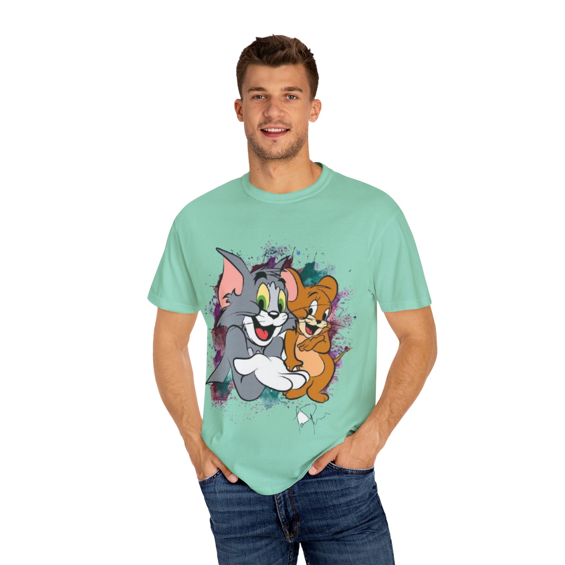 Tom and Jerry Garment-Dyed T-shirt, Cartoon T-shirt, Unisex T-shirt, Funny Shirt, Vintage Cartoon Tee, Gift for Him/Her