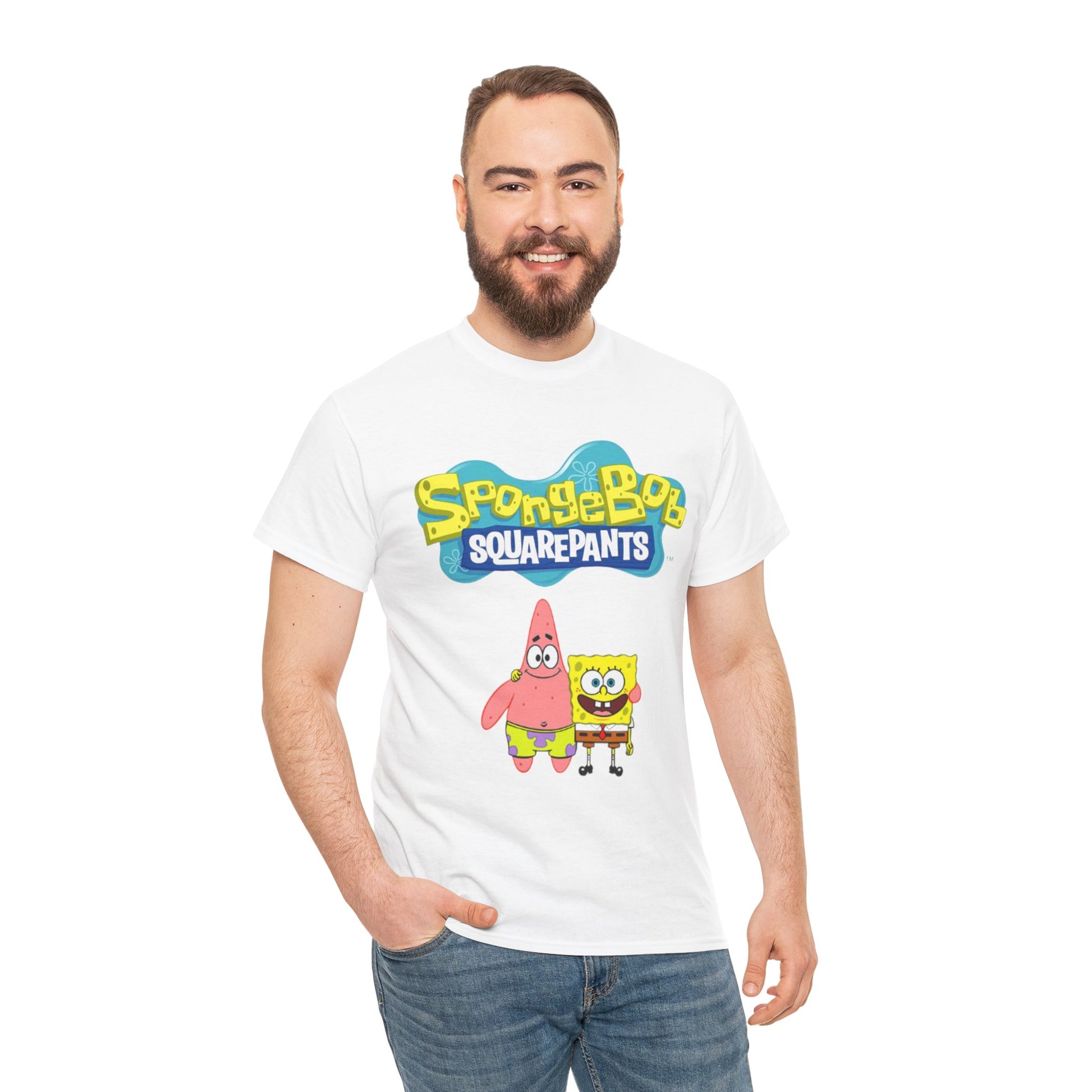 SpongeBob SquarePants Unisex Heavy Cotton Tee, Fun Graphic Tee, Nostalgic T-Shirt, Gift for Kids and Adults, Cartoon Lover Apparel