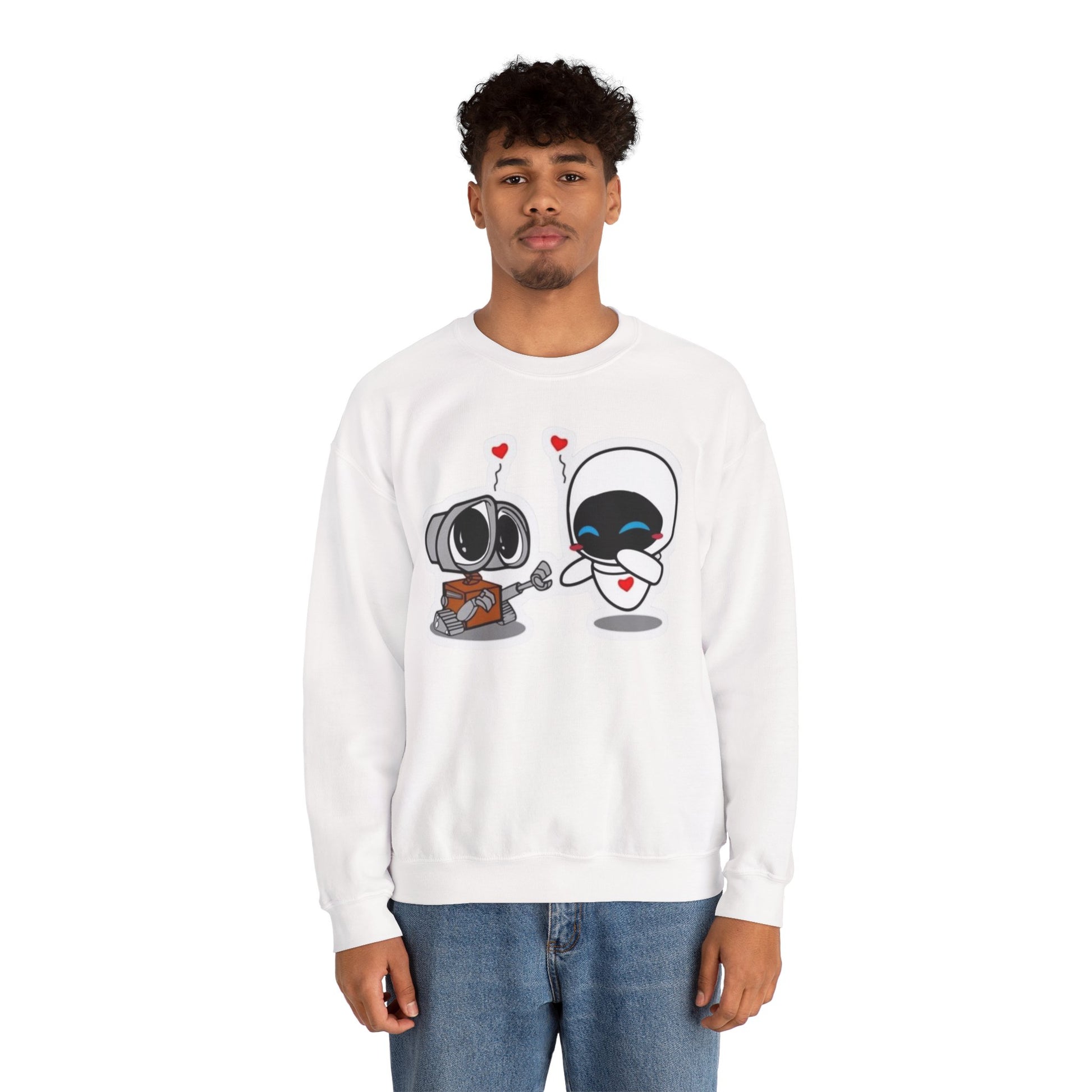 Cute Robot Love Crewneck Sweatshirt, Valentine's Day Gift, Cozy Unisex Pullover, Couple Sweatshirt, Cute Graphic Apparel