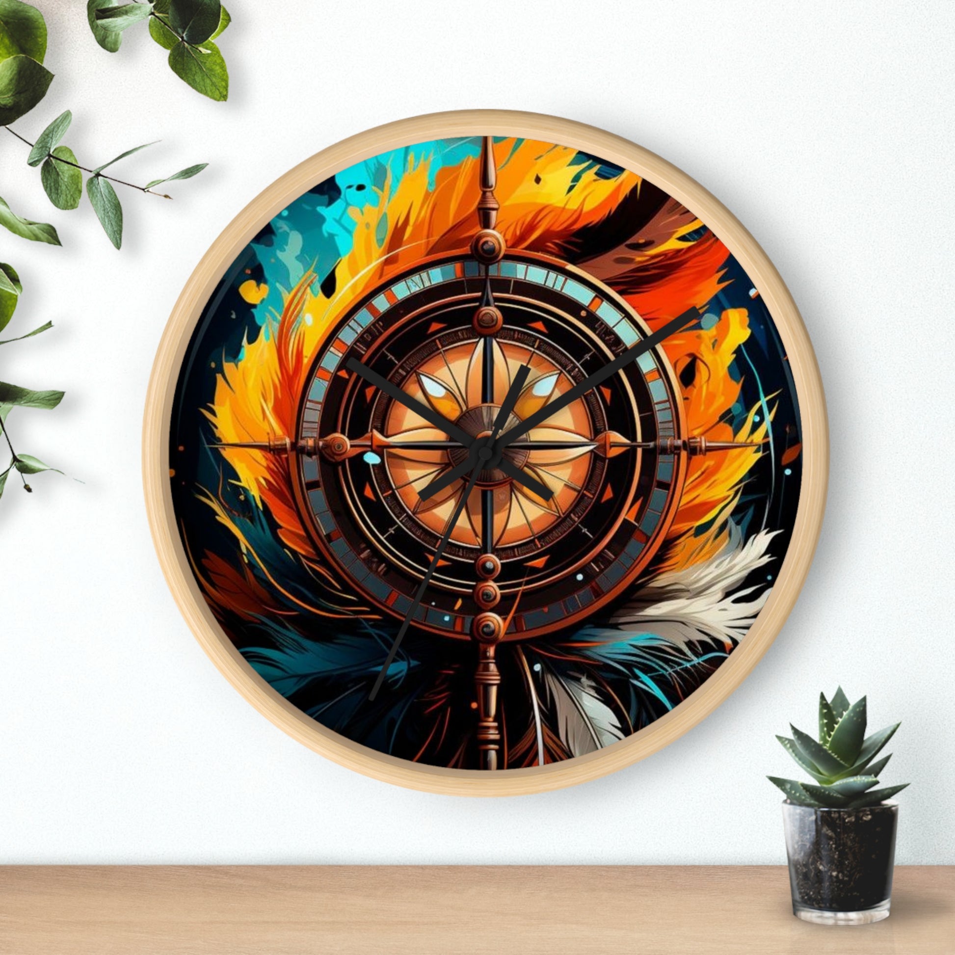 Vibrant Fire-Inspired Wall Clock, Home Decor for Bohemian Style, Unique Gift for Birthdays, Art Lovers, and Housewarming