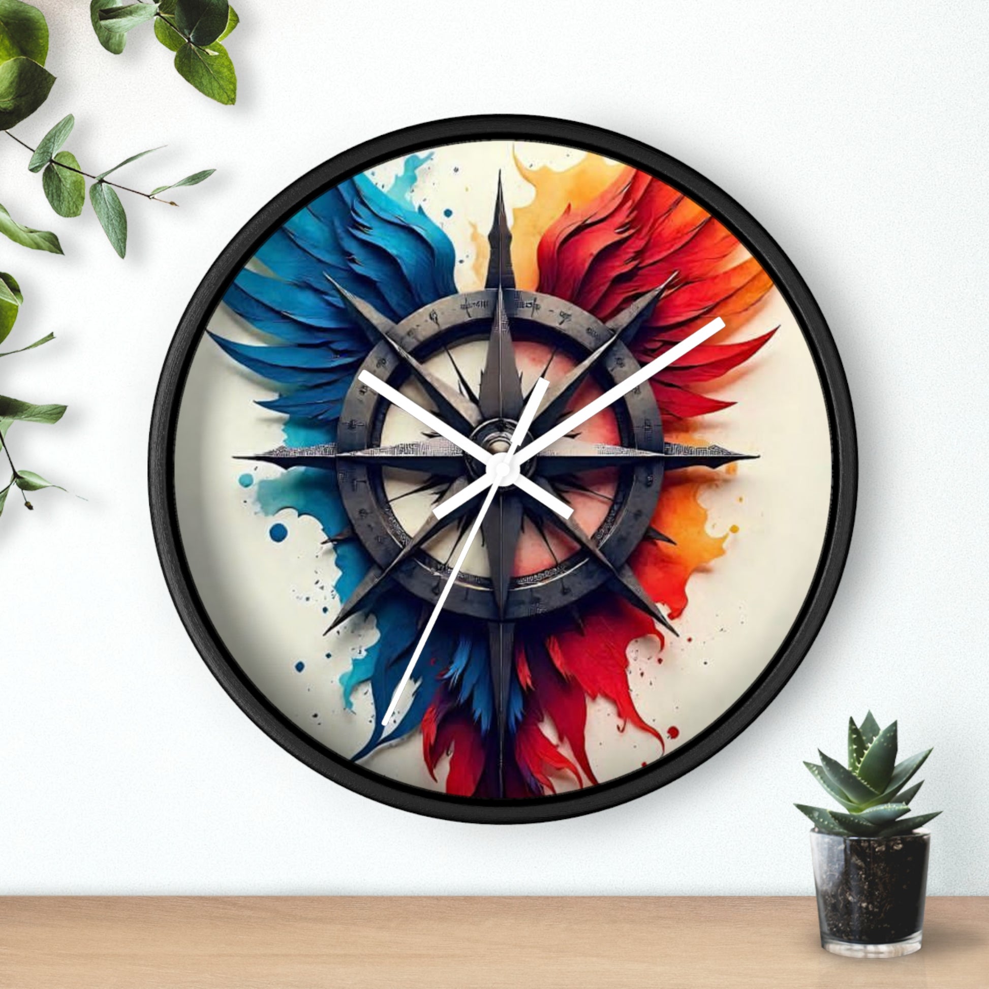 Vibrant Artistic Wall Clock with Compass Design, Home Decor, Unique Gift, Modern Clock, Colorful Wall Art, Timeless Decor