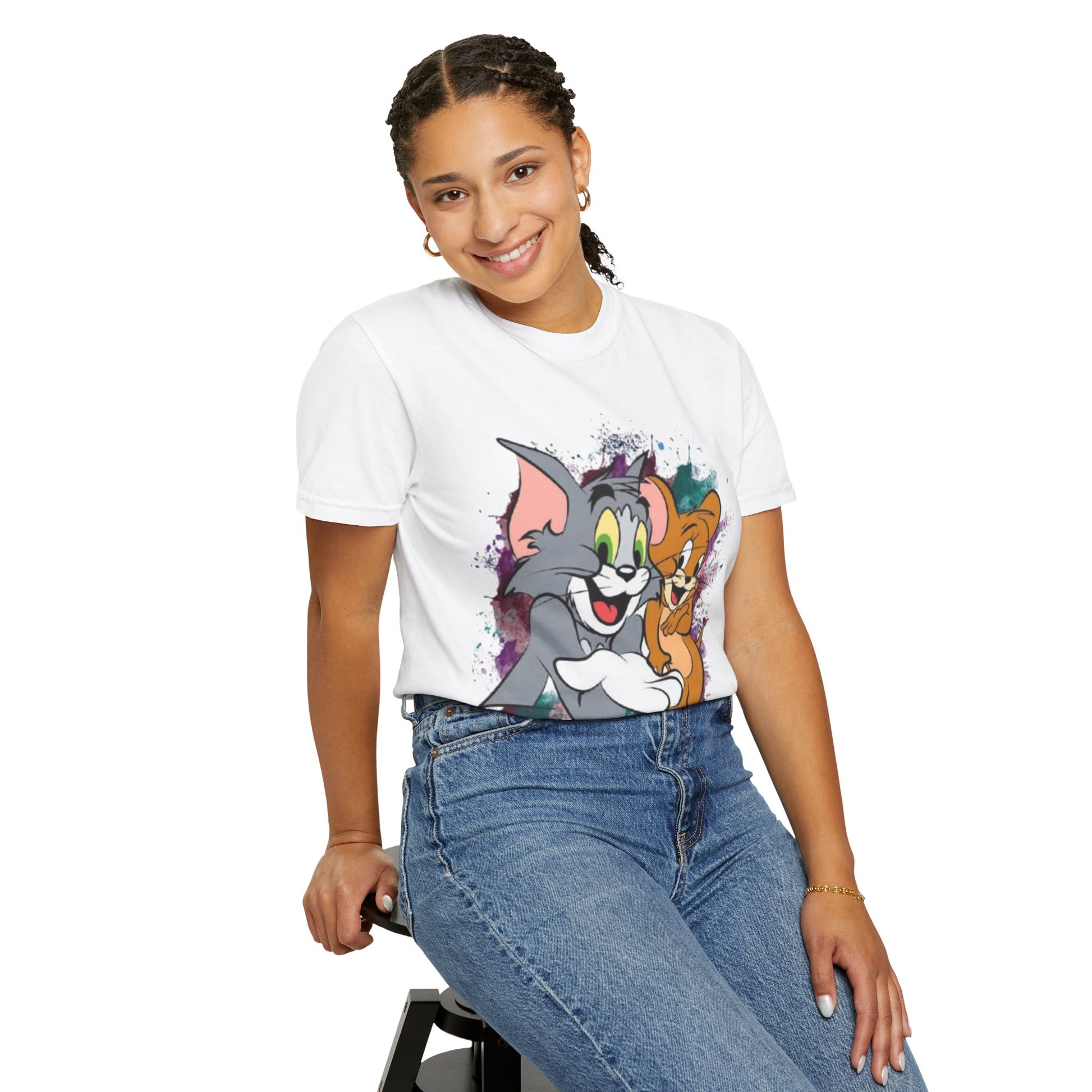 Tom and Jerry Garment-Dyed T-shirt, Cartoon T-shirt, Unisex T-shirt, Funny Shirt, Vintage Cartoon Tee, Gift for Him/Her