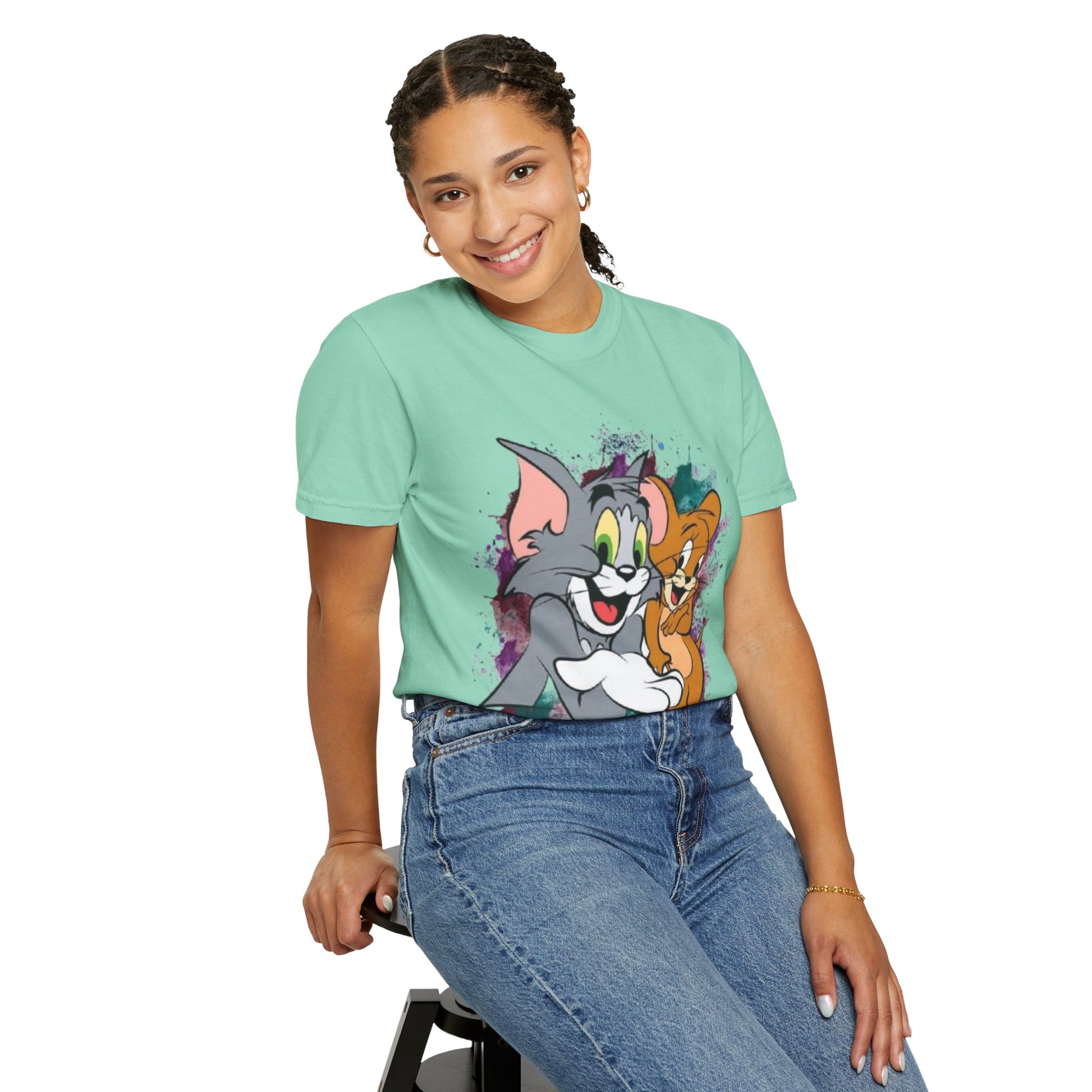 Tom and Jerry Garment-Dyed T-shirt, Cartoon T-shirt, Unisex T-shirt, Funny Shirt, Vintage Cartoon Tee, Gift for Him/Her